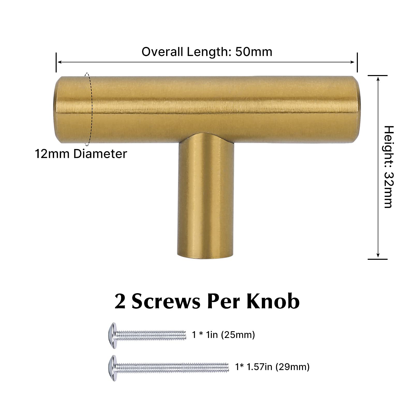 GoldenWarm Brass Cabinet Knobs - Gold Drawer Handles 50mm (100 Pack) for Kitchen & Dresser