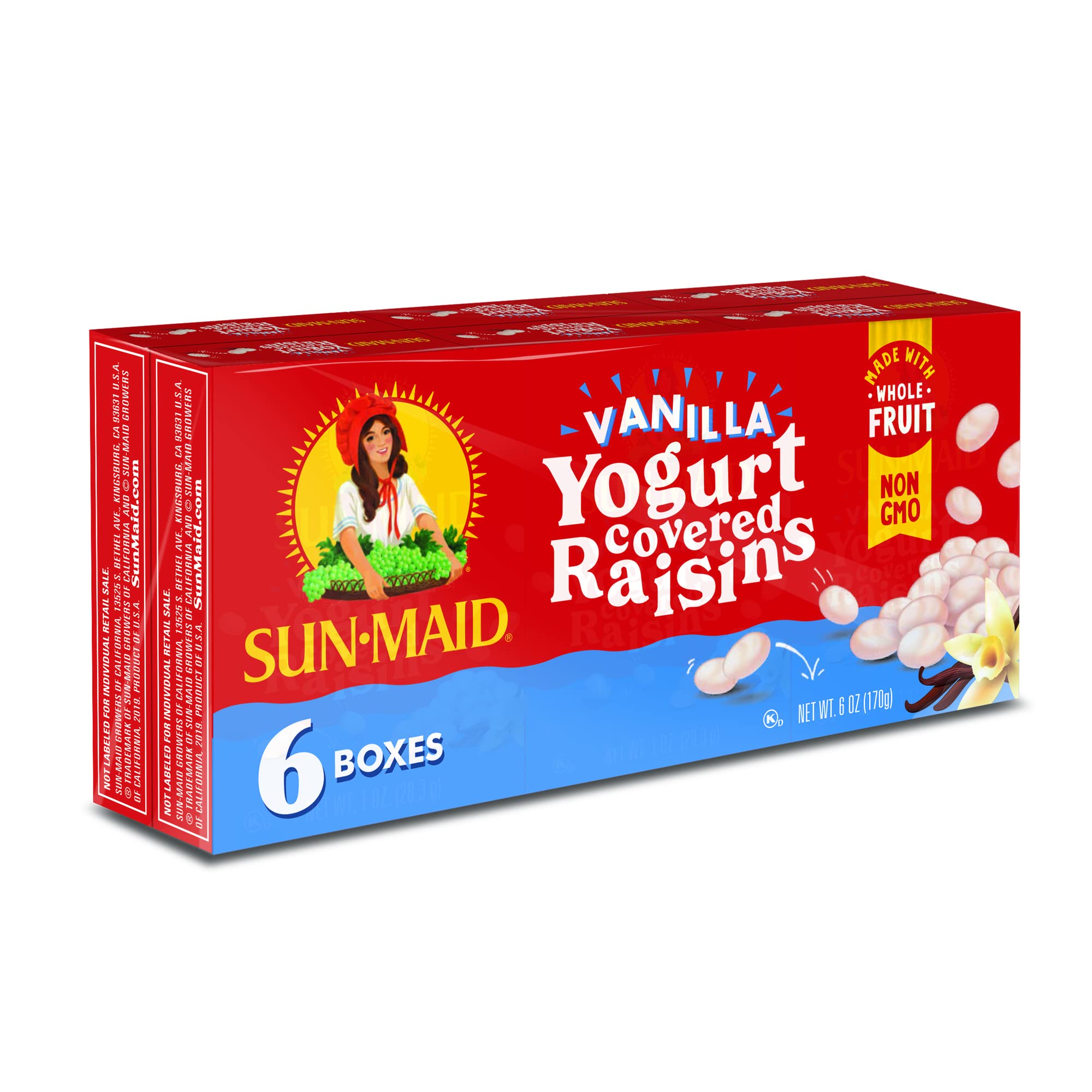 Sun-Maid California Sun-Dried Raisins & Vanilla Yogurt Coated Raisins (6 Pack) - Healthy Dried Fruit Snacks for Kids & Adults | Perfect for Lunch Boxes, Office Snacks & On-the-Go Energy Boost