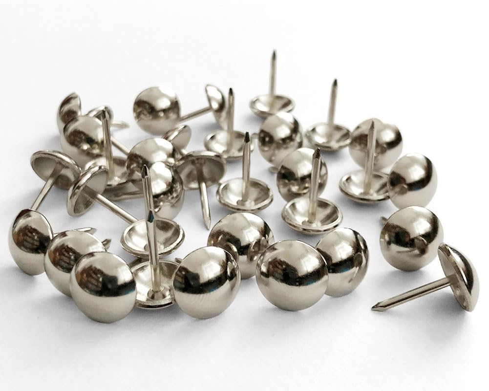 500pcs Nickel Upholstery Tacks - D11mm x L17mm Decorative Furniture Nails for Sofa, Wooden Furniture & DIY Projects - Hobnail Thumb Tacks for Home Decor & Upholstery Repair (Nickel Finish)