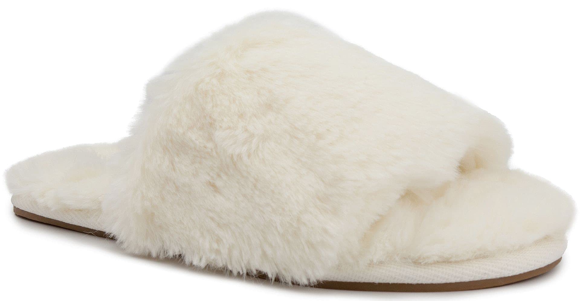 London Fog Women's Faux Fur Slippers - Open Toe Indoor/Outdoor Fuzzy House Shoes for Women | Cozy Home, Lounge & Backyard Wear