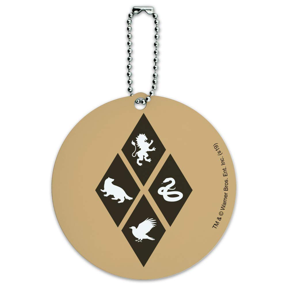Harry Potter House Themed Diamond Round Luggage ID Tag - Personalized Suitcase & Carry-On Name Tag for Travel Accessories - Perfect for Airports, Train Trips & Backpacking