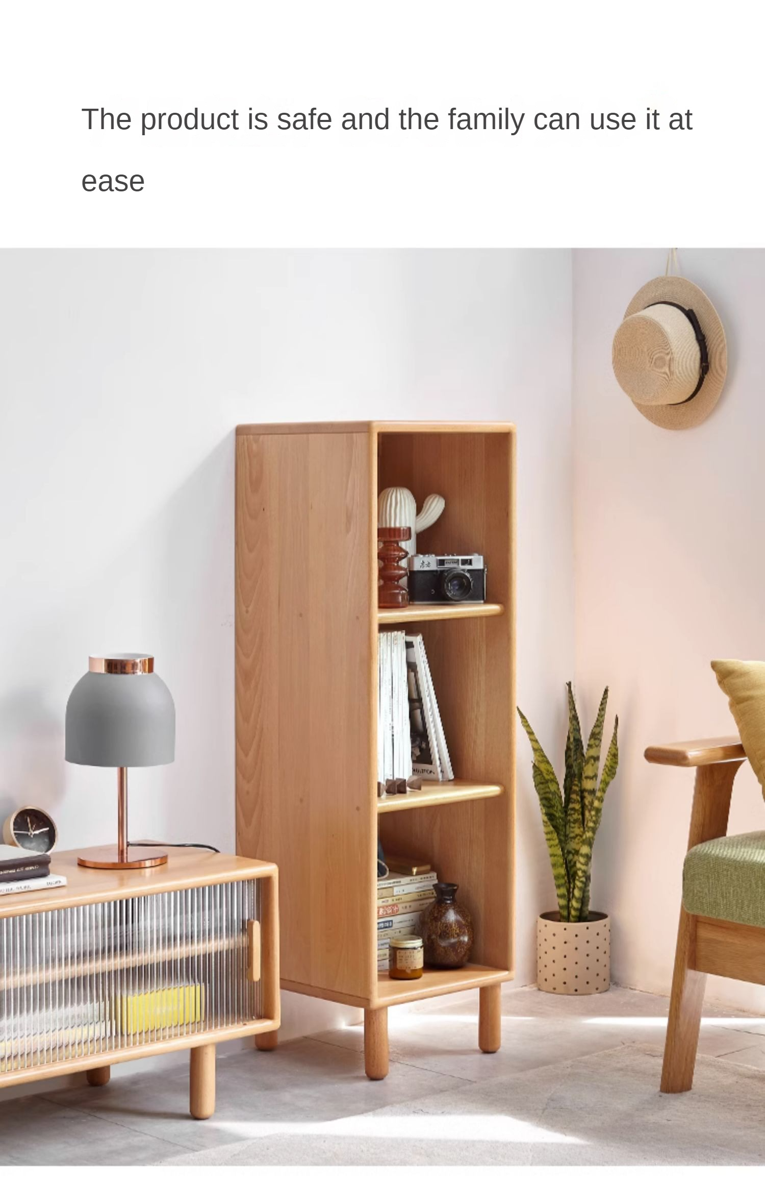 Solid Beech Wood Small Bookshelf Side Cabinet - Compact Storage for Books, Decor & Essentials in Living Room, Bedroom or Office