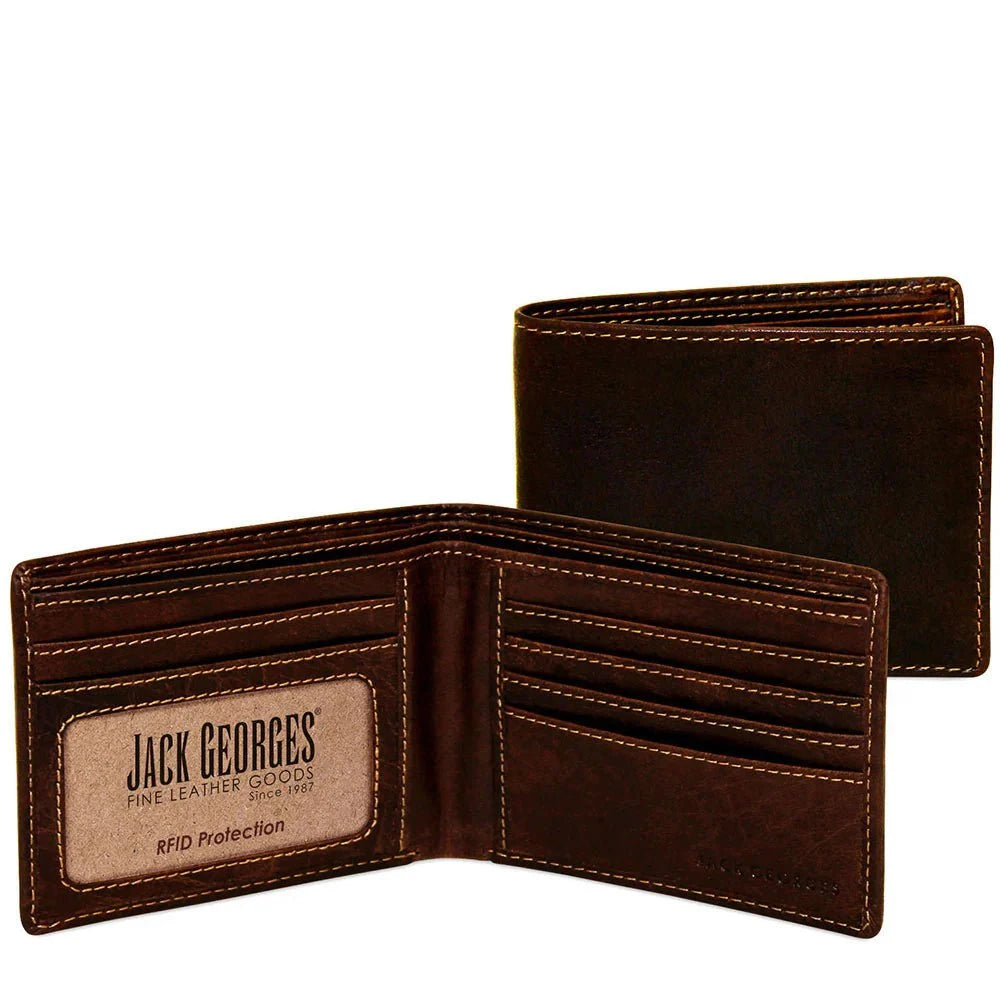 Jack Georges Voyager Bifold Wallet - Genuine Leather Men's Wallet with RFID Protection - Perfect for Everyday Use, Travel & Business