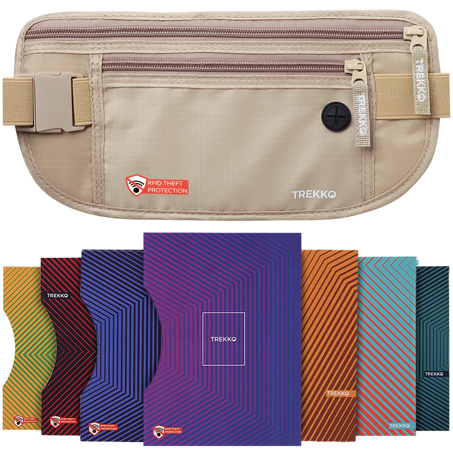 RFID Blocking Money Belt for Travel - Anti-Theft Hidden Wallet with Multiple Compartments for Men & Women - Secure Cash & Passport Holder for Vacation, Commuting & Daily Use (Beige)