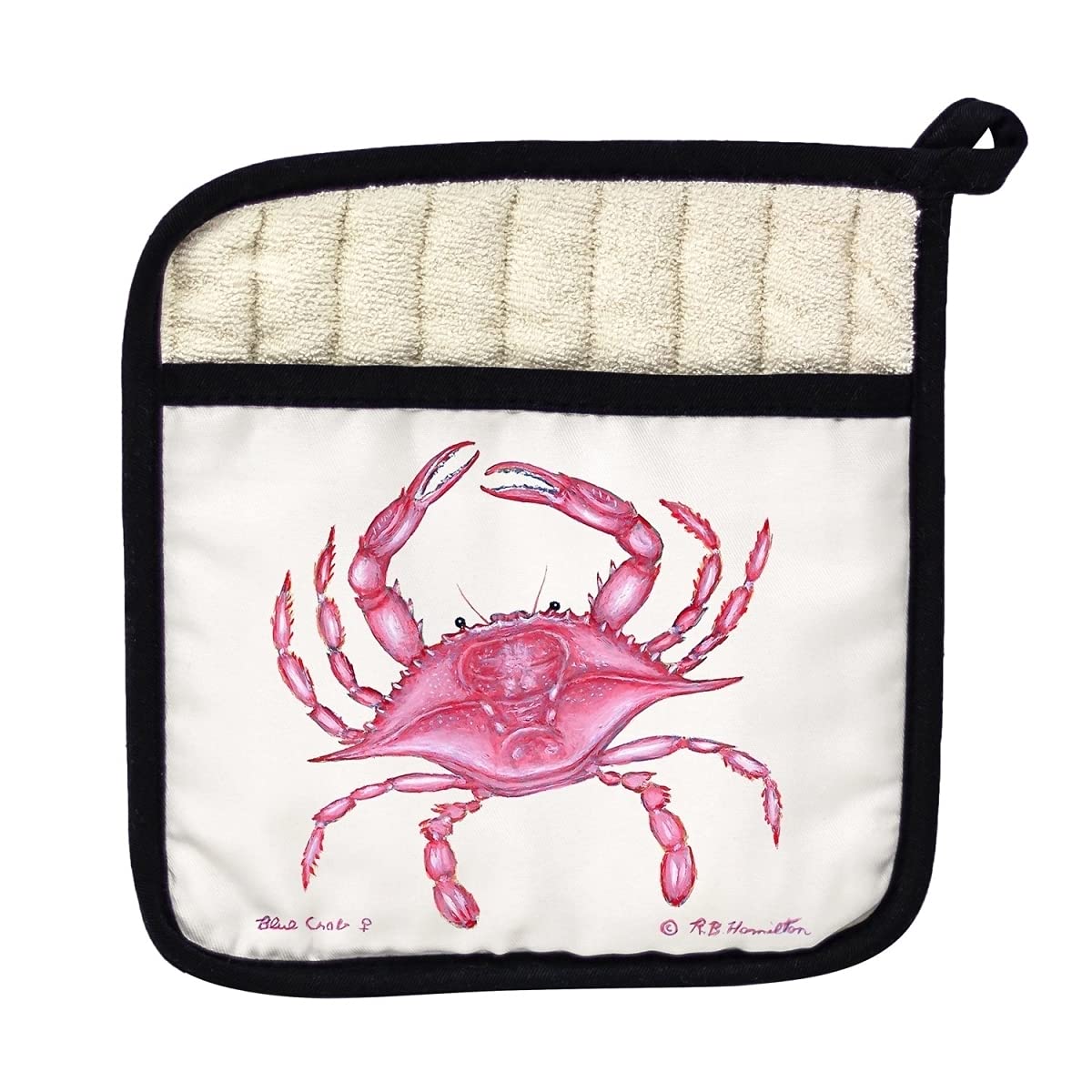 Betsy Drake PT102 Pink Crab Pot Holder - Heat Resistant Kitchen Oven Mitt for Cooking, Baking & Grilling - Perfect for Seafood Boils, BBQs & Home Kitchen Use