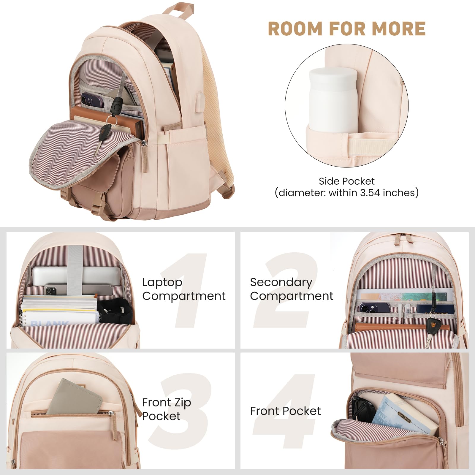 Stylish WINDARS 17.3 Inch Laptop Backpack for Teen Girls & College Women - Large School Bookbag with Aesthetic Design, Durable Travel Backpack (Khaki Beige) | Perfect for School, Work, Commuting & Weekend Trips
