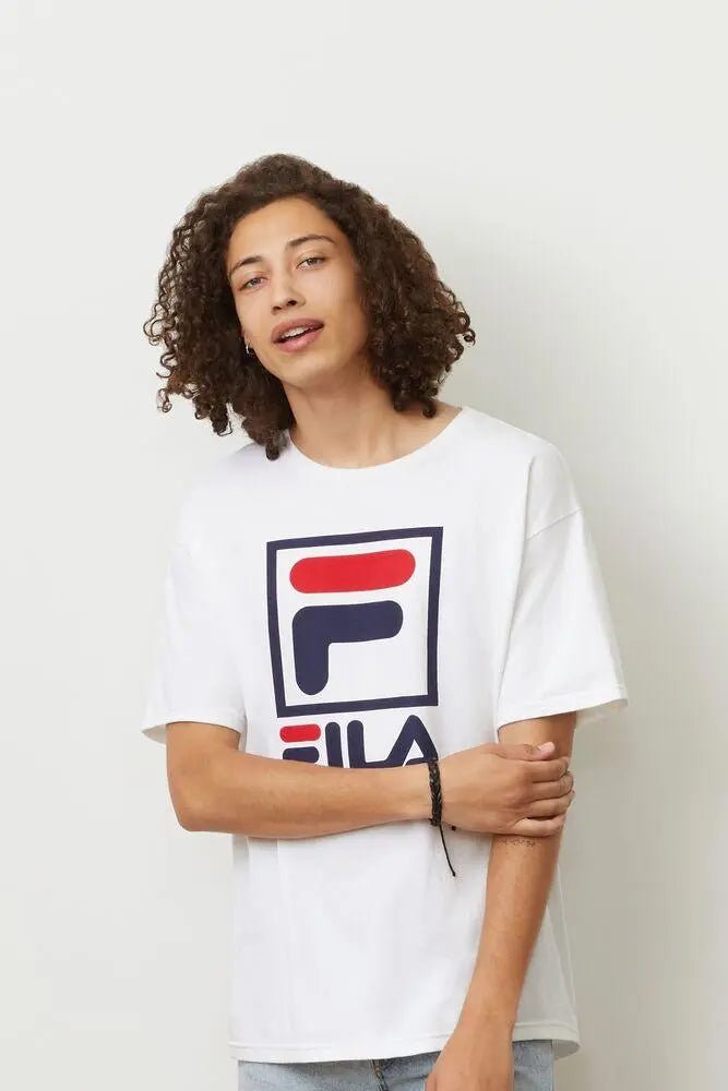Fila Men's Stacked T-Shirt - Classic White Cotton Tee for Casual Wear & Street Style | Gym, Lounge & Everyday Outfits