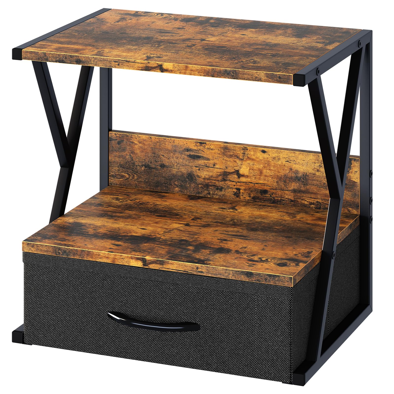 aboxoo 2-Tier Printer Stand with Storage Drawer - Rustic Brown Desk Organizer for Fax Machine, 3D Printer & Scanner - Space-Saving Home Office Solution for Under Desk or Desktop Use