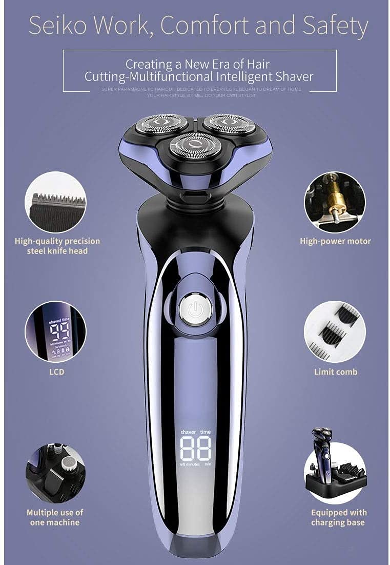 4D Rotary Electric Shaver for Men - Rechargeable Cordless Beard Trimmer with Pop-up Trimmer, Waterproof Wet/Dry Shaving - Perfect for Travel, Gym & Daily Grooming Routine