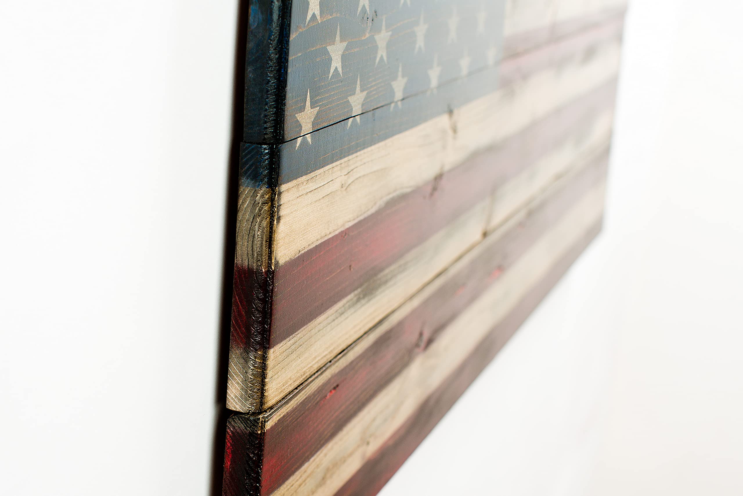 Handcrafted Wooden American Flag - Patriotic Wall Art Decor Made in USA by Veterans | Large 22x42 Inch US Flag Wall Hanging for Man Cave, Living Room, Office & Home | Ready to Hang, Durable Wood Wall Decor