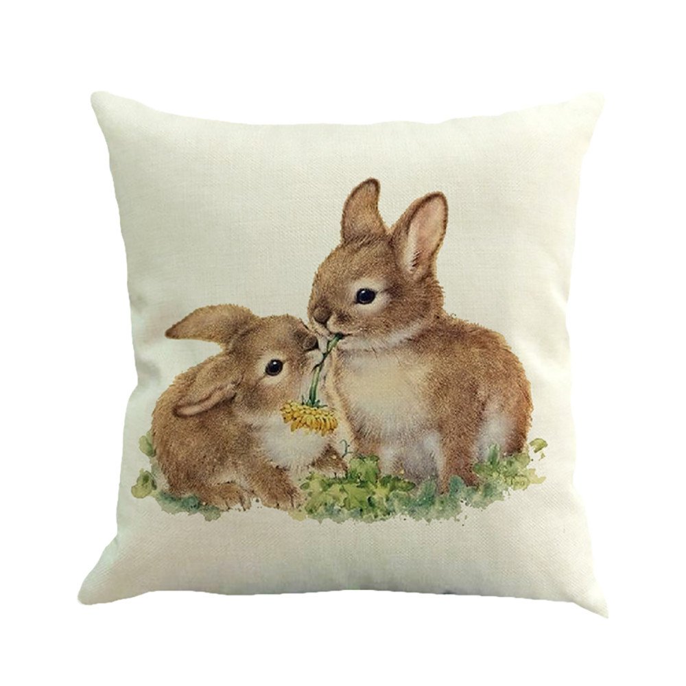 Easter Bunny Linen Cotton Pillow Covers 18x18 Inch - Decorative Cushion Cases for Indoor Outdoor Decor - Easter Home Decor, Sofa, Bed, Patio, Garden Throw Pillows
