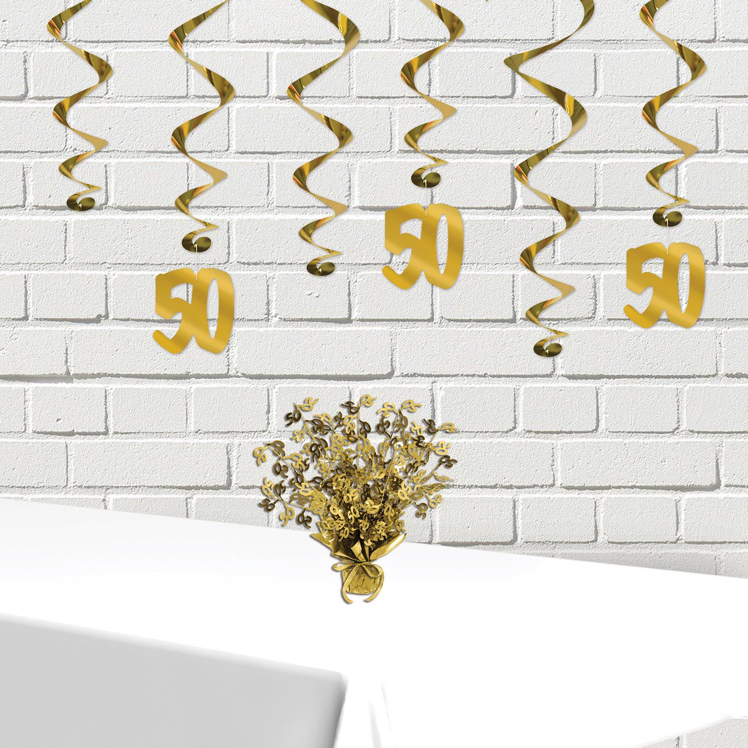 12 Pack Beistle 50th Anniversary Gold Centerpieces - Elegant Party Decorations for Birthday, Wedding & Anniversary Celebrations