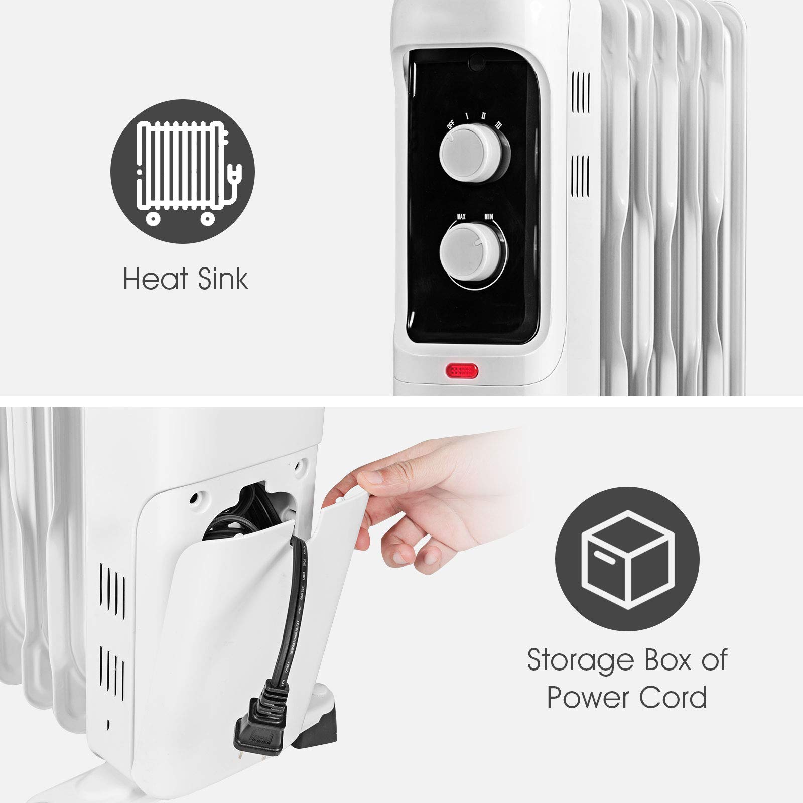 Tangkula 1500W Oil Filled Radiator Heater - 3 Heat Settings, Adjustable Thermostat, Safety Protection - Energy Efficient Portable Electric Space Heater for Home, Office, Bedroom & Indoor Use | Perfect for Winter Heating & Energy Saving