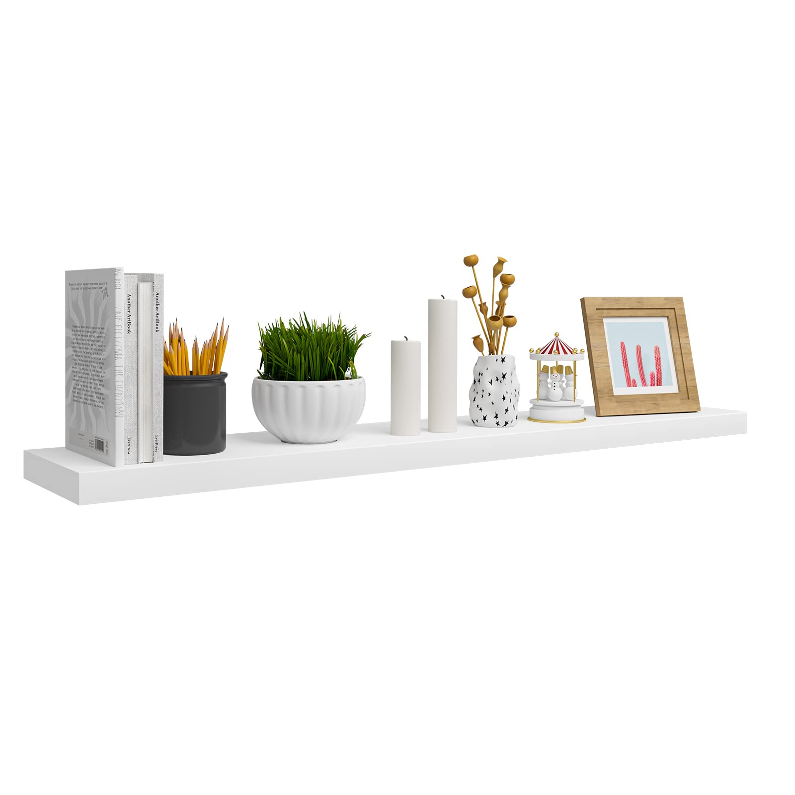 WOLTU 120cm Floating Shelf - White Wooden Wall Mounted Storage & Display Shelf for Living Room, Bathroom, Kitchen | Modern Home Decor & Organizer RG9315ws