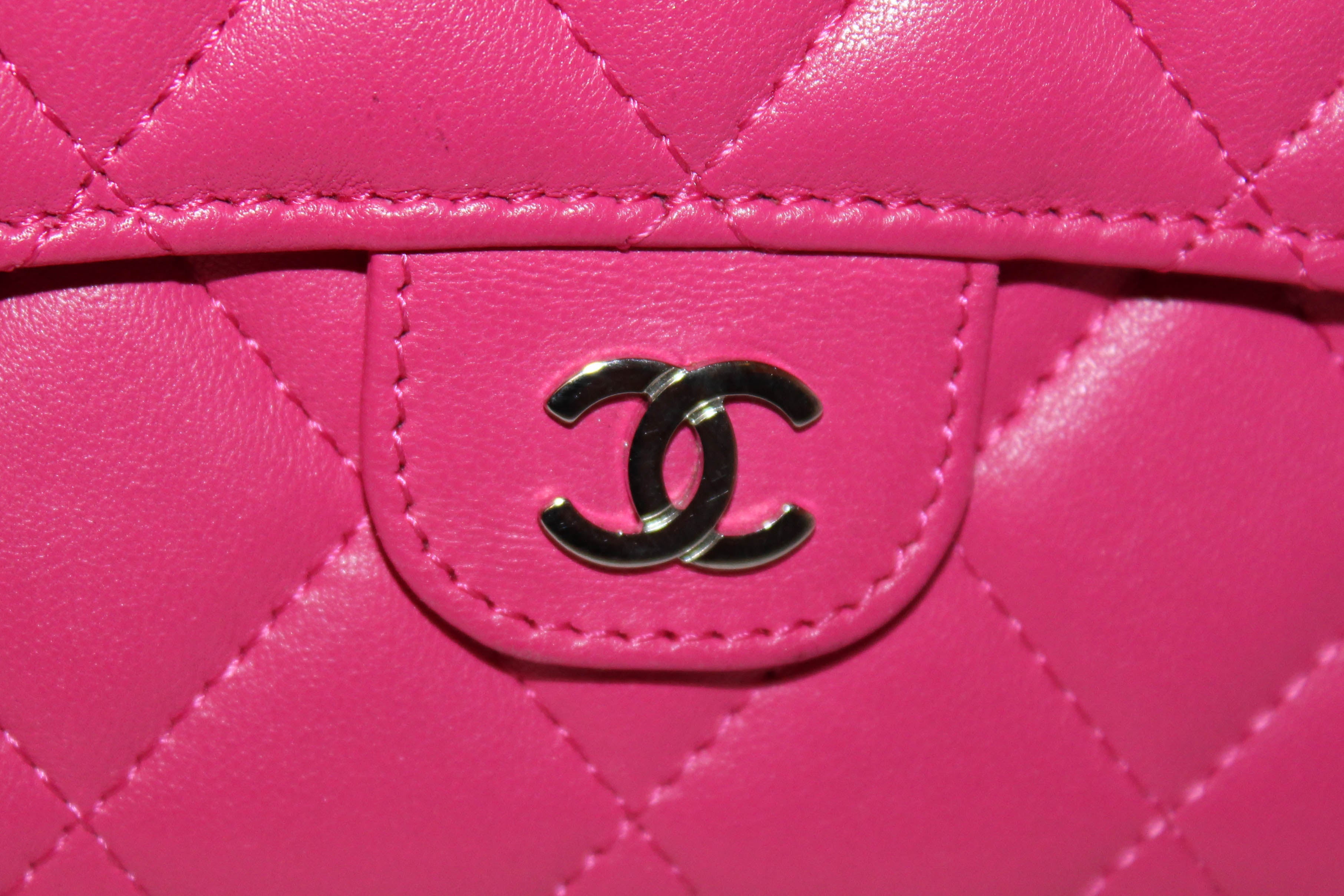 Authentic Chanel Pink Quilted Lambskin Leather Classic Flap Wallet for Women - Luxury Designer Handbag for Everyday Use & Special Occasions