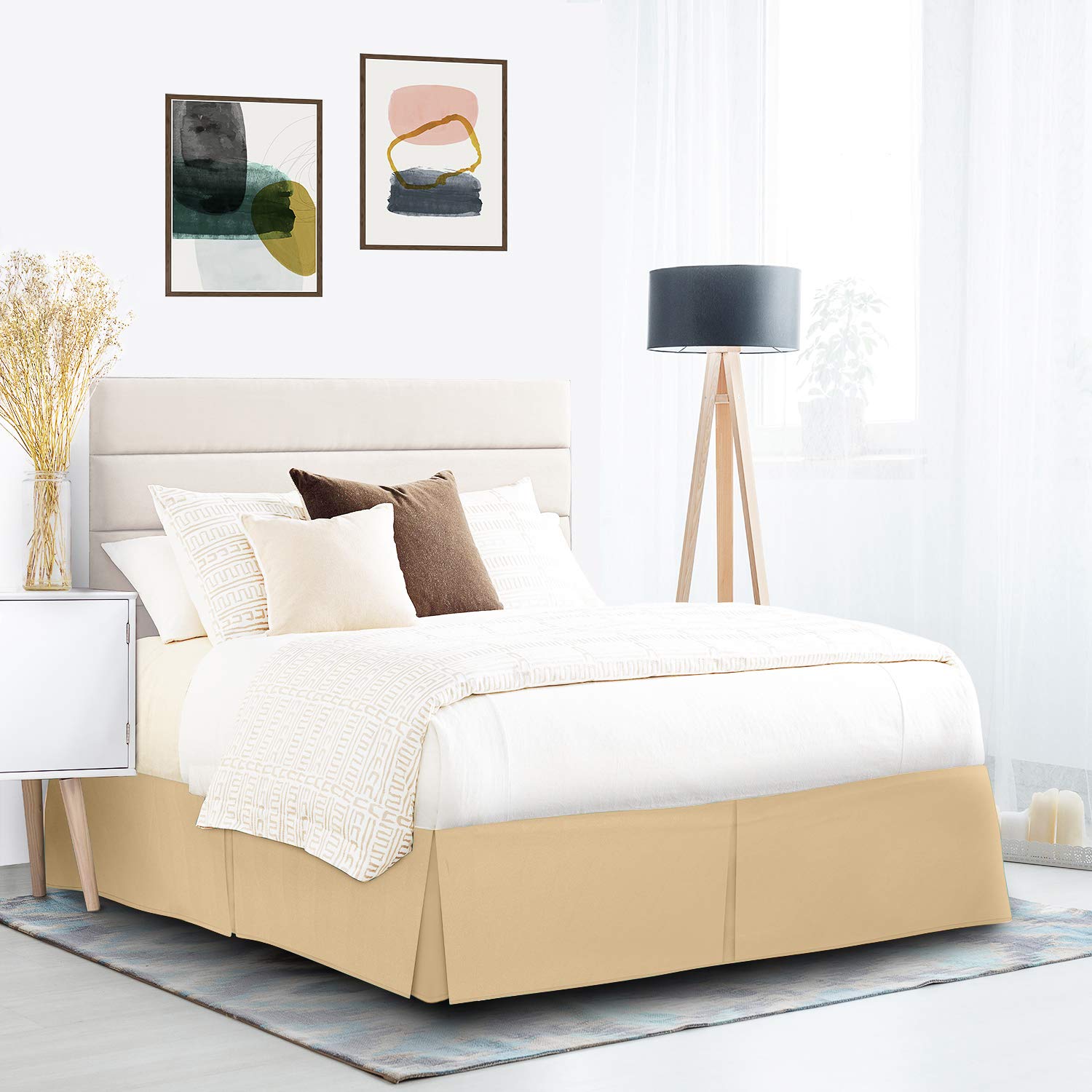 600 Thread Count Pure Cotton Pleated Bed Skirt - Full XL Size Split Corner Box Pleat Design with 18 Inch Drop Length - Luxury Gold Bed Skirt for Master Bedroom & Guest Room Decor