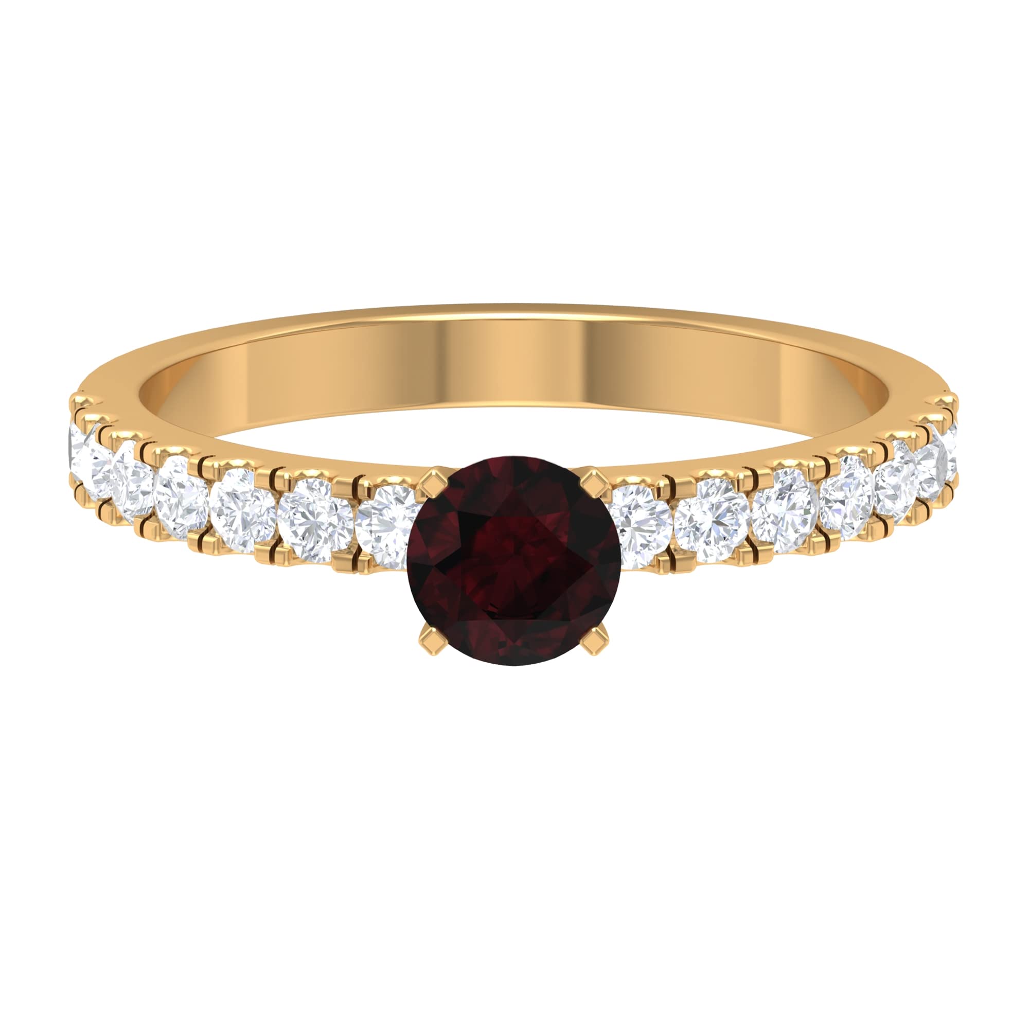Exquisite 5MM Round Cut Garnet Solitaire Engagement Ring in 14K Solid Gold with Diamond Accents - Perfect for Proposals, Anniversaries & Romantic Occasions