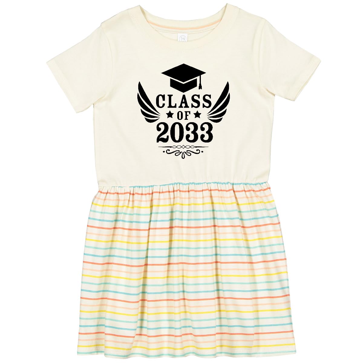 Inktastic Class of 2033 Graduation Cap & Wings Toddler Dress - Cute Baby Girl Outfit for Kindergarten Promotion, Preschool Ceremony & Photo Shoots