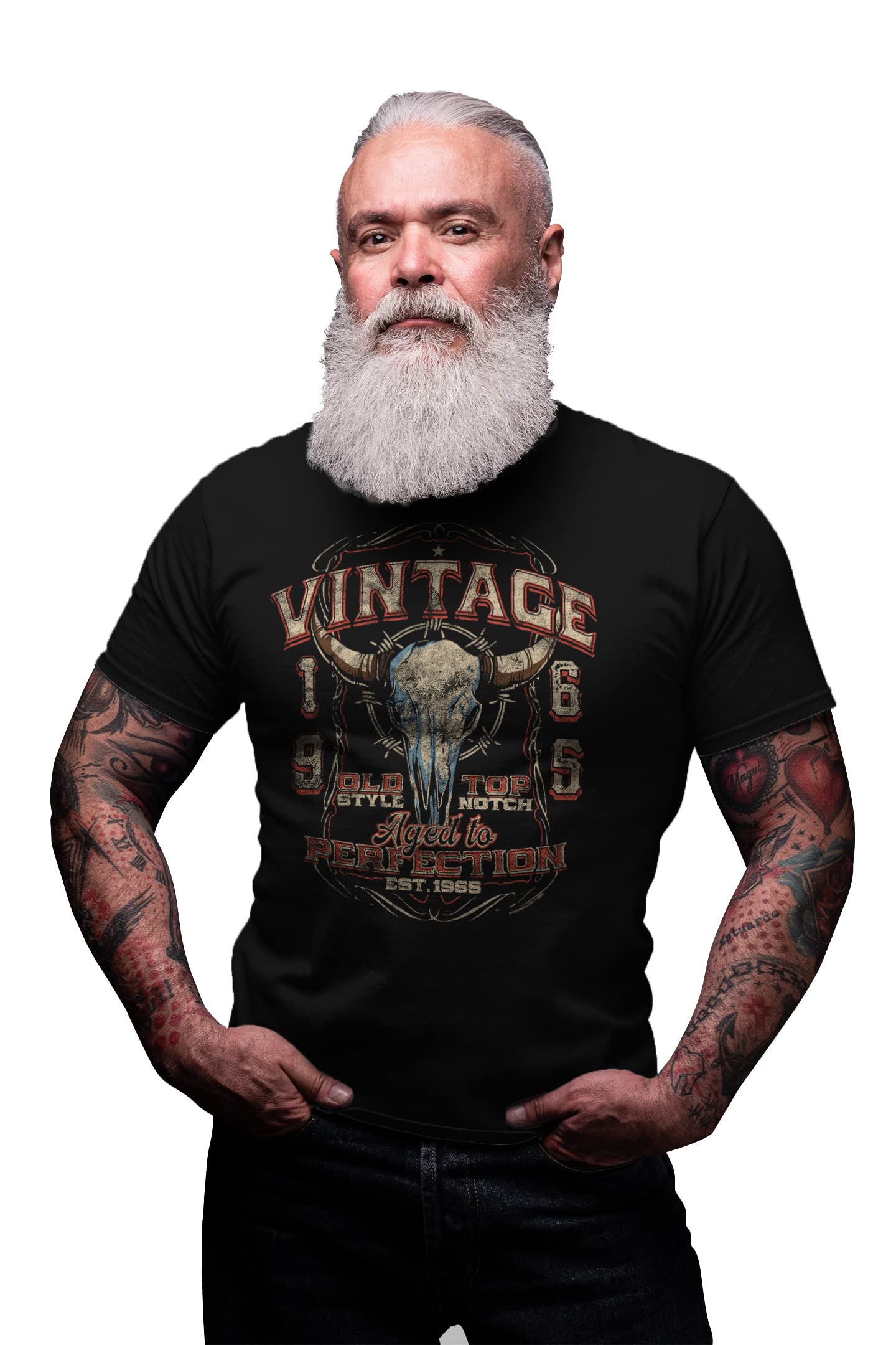 Vintage Bull Skull 1965 T-Shirt - Perfect 60th Birthday Gift for Men - Retro Aged Design - Ideal for Parties, Gag Gifts & Milestone Celebrations