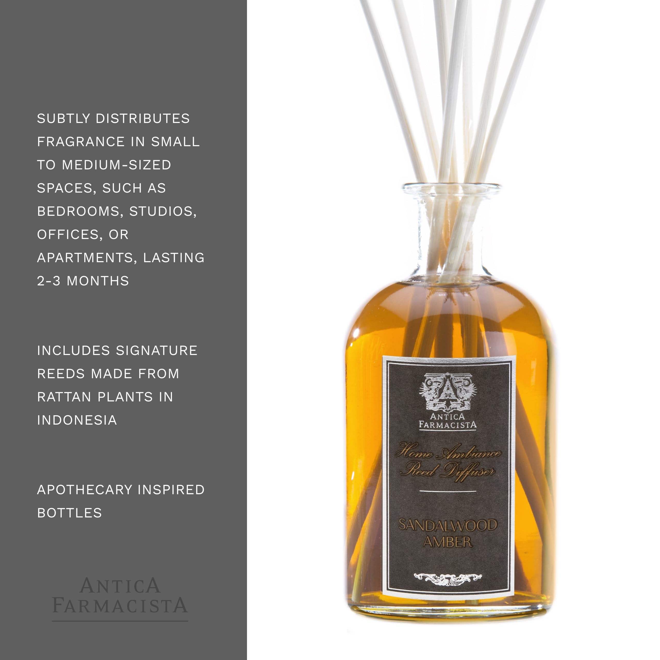Antica Farmacista Premium Home Ambiance Essential Oil Diffuser - Sandalwood Amber Scent, 8.45 Fl Oz for Aromatherapy, Relaxation & Home Decor