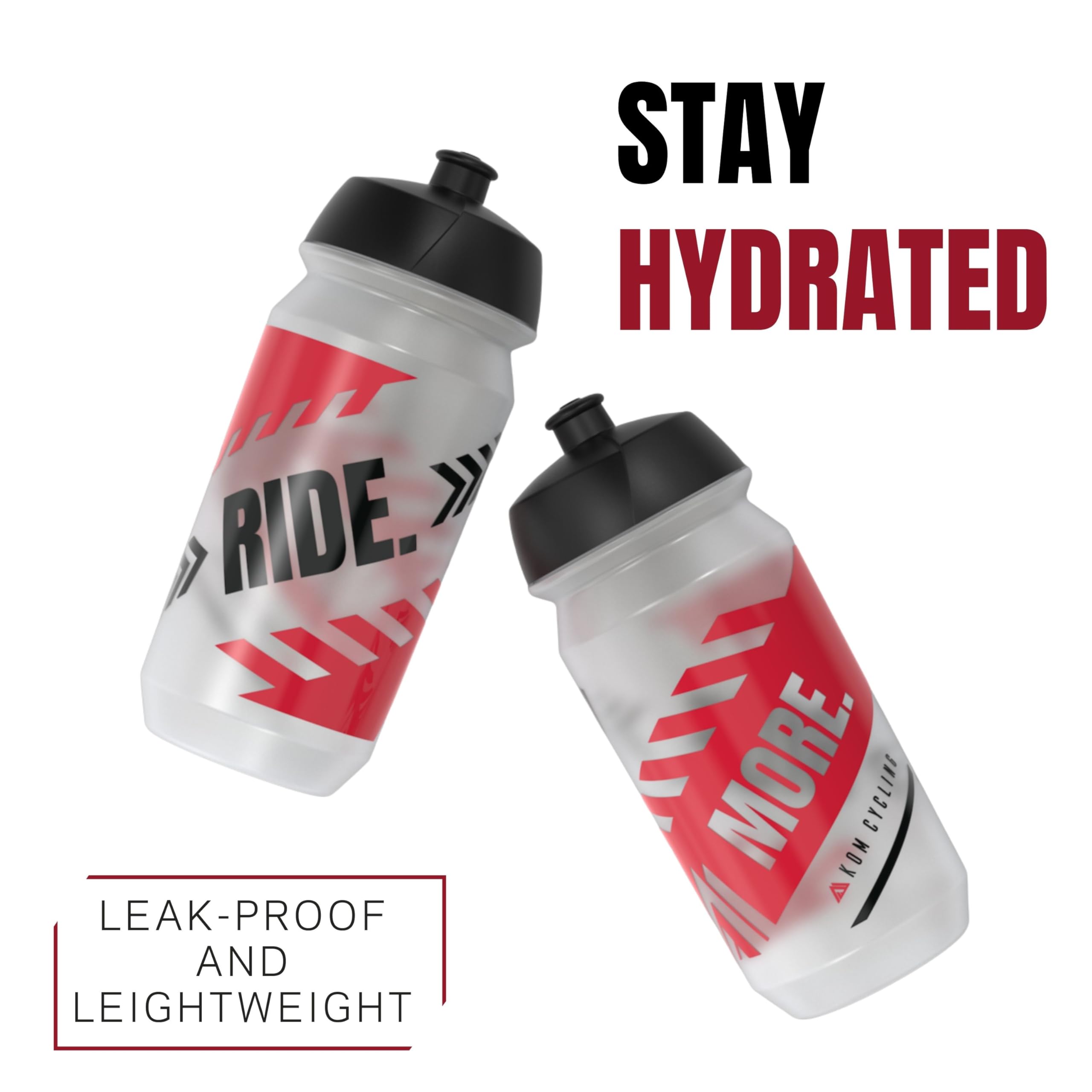 KOM 500ml Cycling Water Bottle Set (6 Pack) - Durable Bike Water Bottles for Riders & Outdoor Sports