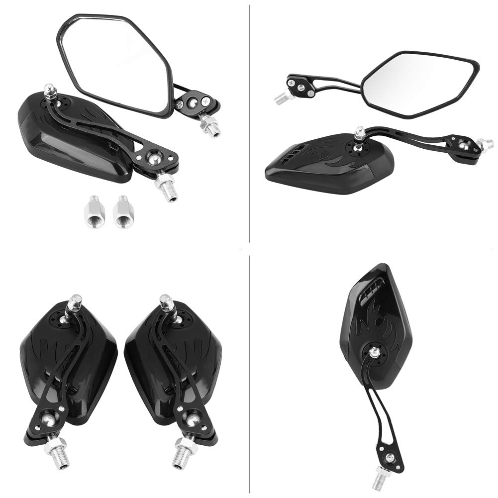 Universal 8mm 1mm Aluminum Alloy Motorcycle Rear View Mirrors - 1 Pair Flame Pattern Side Mirrors for Scooters & Bikes (Carbon Fiber Black) - Enhanced Safety & Style for Urban Commuting & Road Trips