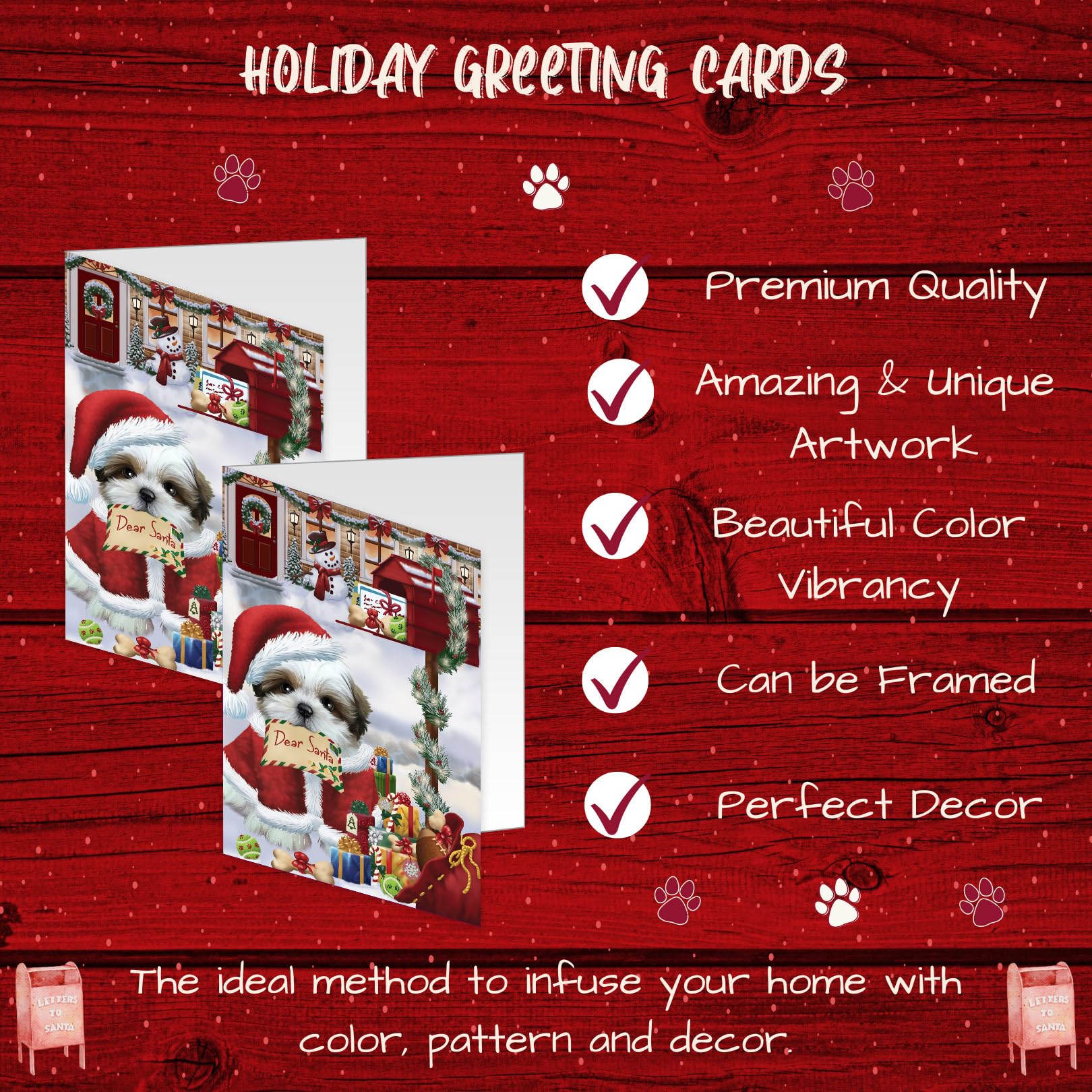 Dear Santa Mailbox Christmas Letter Shih Tzu Dog Greeting Cards - 10 Adorable Pet Invitation Cards with Envelopes - Festive Holiday Cards for Dog Lovers - Perfect for Christmas Gifts, Party Invitations & Holiday Greetings