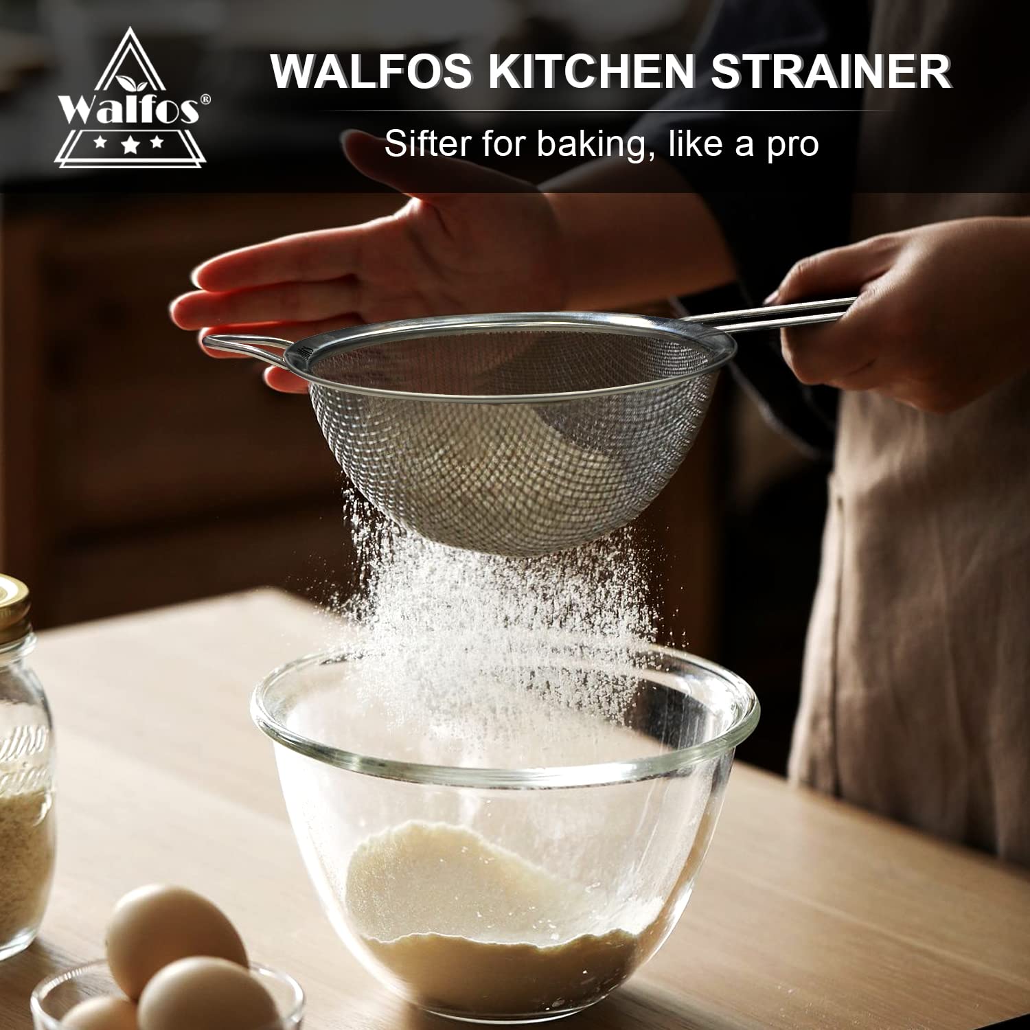 Premium Stainless Steel Fine Mesh Strainers Set - 3 Sizes with Reinforced Frame & Sturdy Handle for Sifting, Straining, Draining - Ideal for Vegetables, Pasta, Tea, Baking & Kitchen Use
