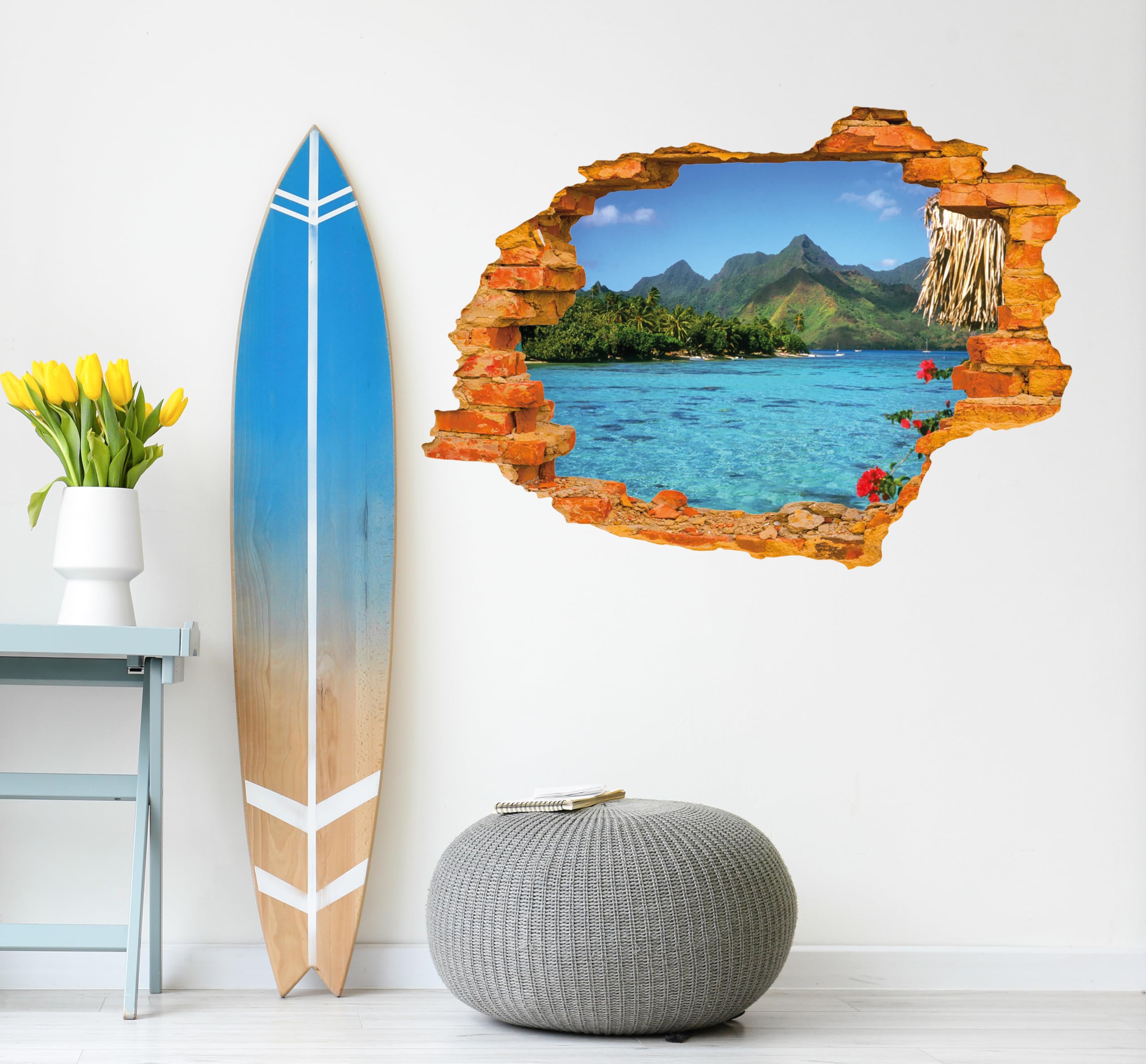 Beach Wall Decal Peel and Stick - Ocean Seascape with Mountain View Landscape Wall Sticker - Nature Themed Removable Wall Mural for Home & Bedroom Decor (30