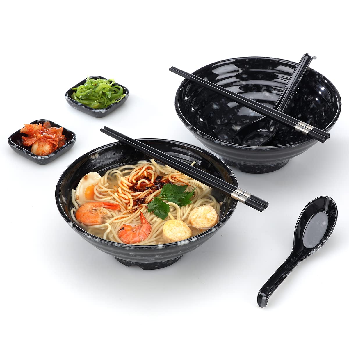 Premium 2-Piece Japanese Style Ramen Bowl Set - 38oz Large Pho Noodle Bowls with Chopsticks & Spoons - Authentic Asian Soup Dishes for Ramen, Udon & Pho - Perfect for Home Dining & Restaurant Use (10-Piece Set, C-2)
