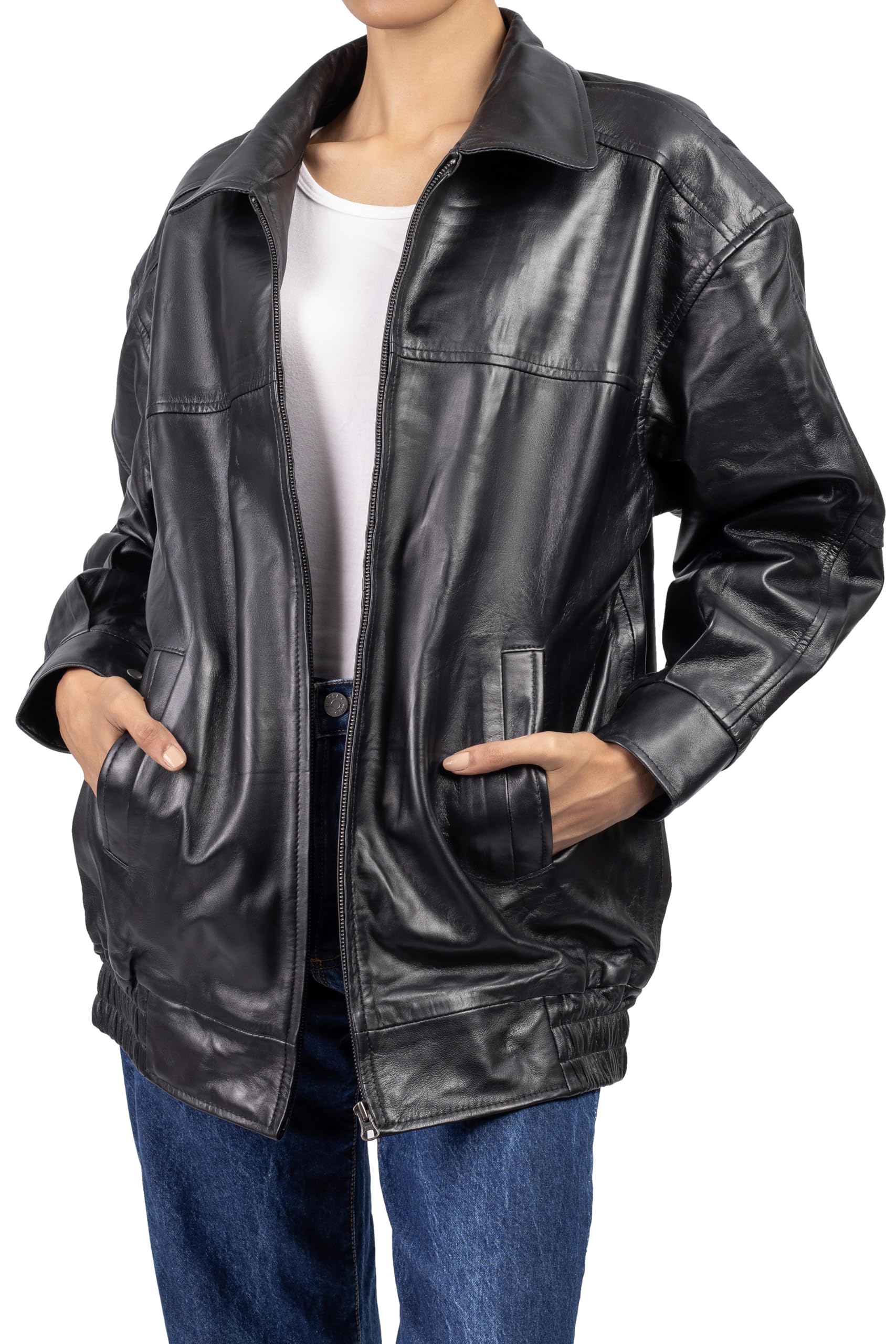 Jild Oversized Lambskin Leather Jacket for Women - Plus Size Fashion Outerwear | Fall & Winter Coat for Casual, Street Style & Office Wear