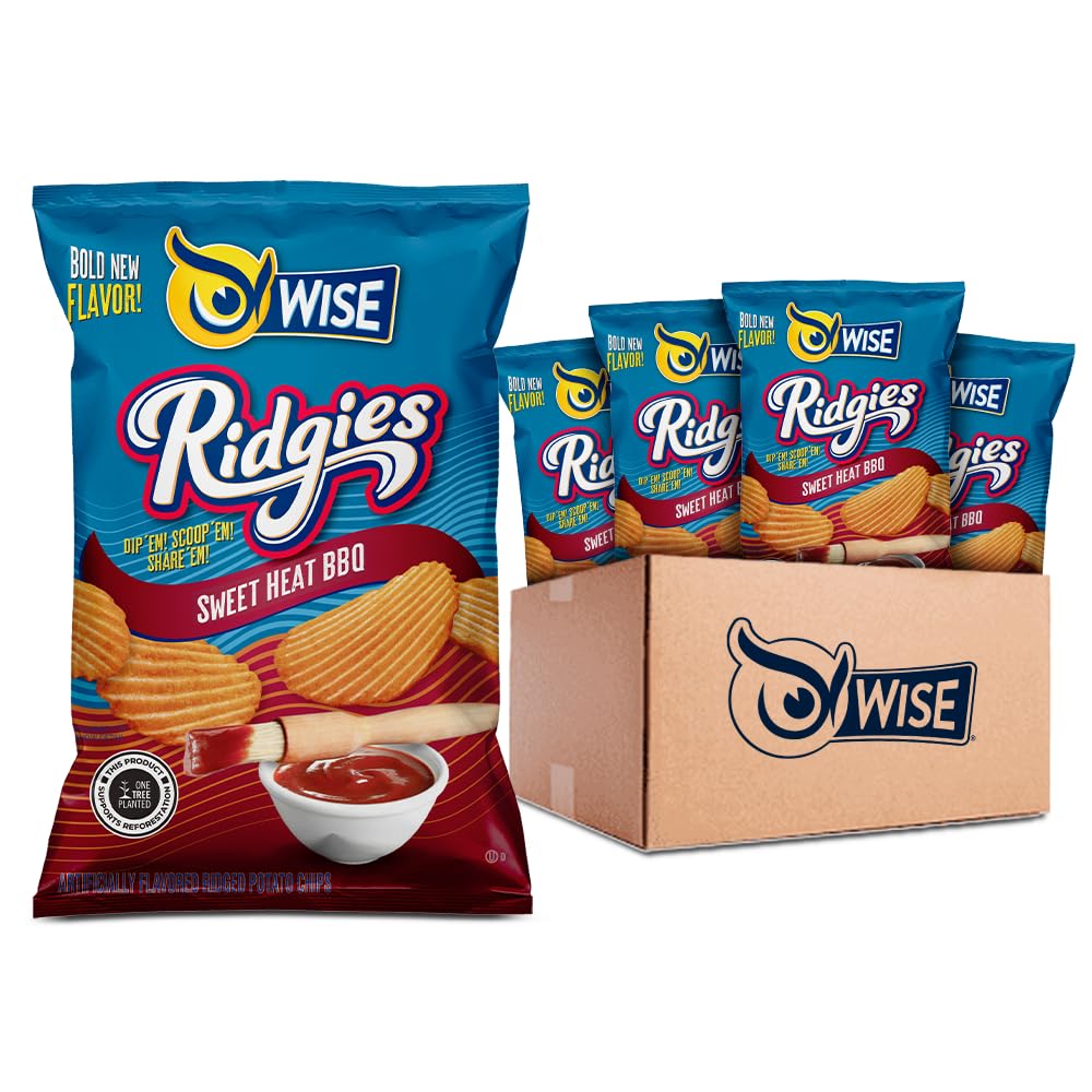 Wise Snacks Ridgies Sweet Heat BBQ Chips - Gluten Free, 0g Trans Fat, No Preservatives - Bulk Snack Pack (40 Count, 0.75 Oz) - Perfect for Parties, Movie Nights & On-the-Go Snacking
