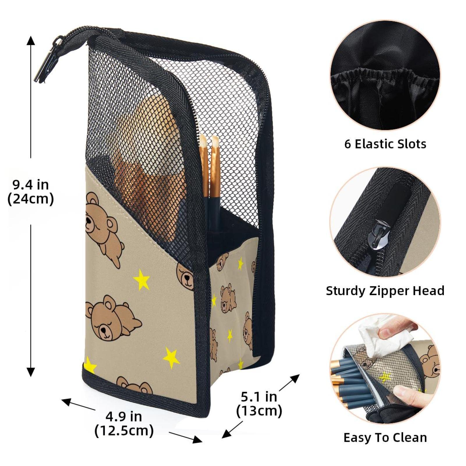 12-Piece Makeup Brush Organizer Bag with Travel Case - Portable Cosmetic Brush Holder Set for Makeup Artists & Beauty Enthusiasts (Good Night & Bear Design) - Perfect for Home, Travel & Professional Makeup Kits