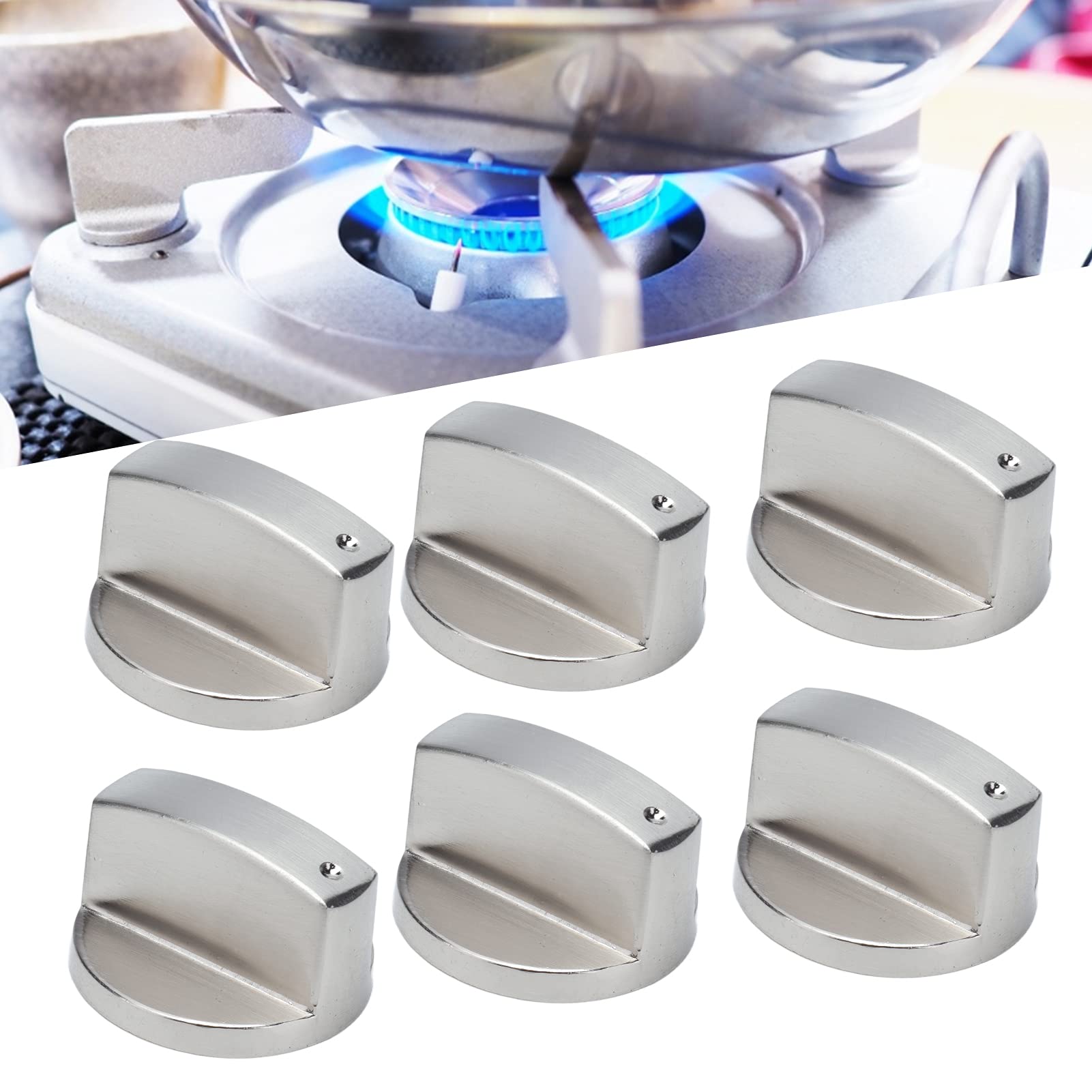 6 Pack Black Universal Stove Control Knobs - 8mm Rotating Knobs for Gas Stove, Microwave & Kitchen Range - Durable Zinc Alloy Replacement Knobs (45° Switch) - Perfect for Home Kitchen Appliance Repair & Upgrade