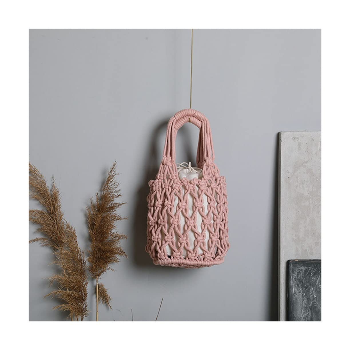 Eco-Friendly Cotton Thread Tote Bag - Solid Color Hollow Out Handmade Crochet Shoulder Purse for Women | Beach, Shopping & Daily Use | One Size (Color F)