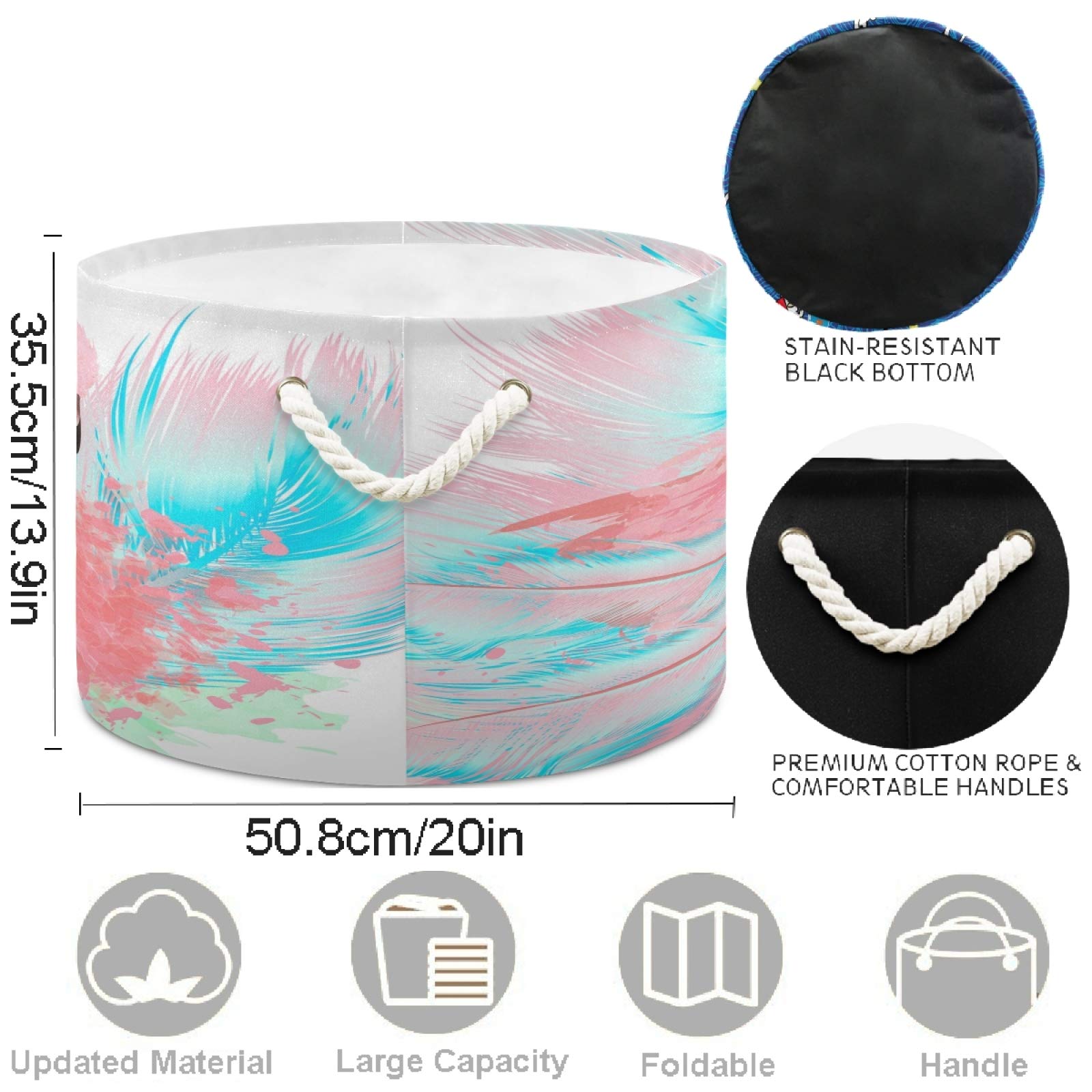 Visesunny Artistic Flamingo Collapsible Storage Basket - Large Capacity Cotton Handled Organizer Bin for Home, Office, Bedroom, Closet, Toys & Laundry | Perfect for Organizing, Decorating & Space Saving