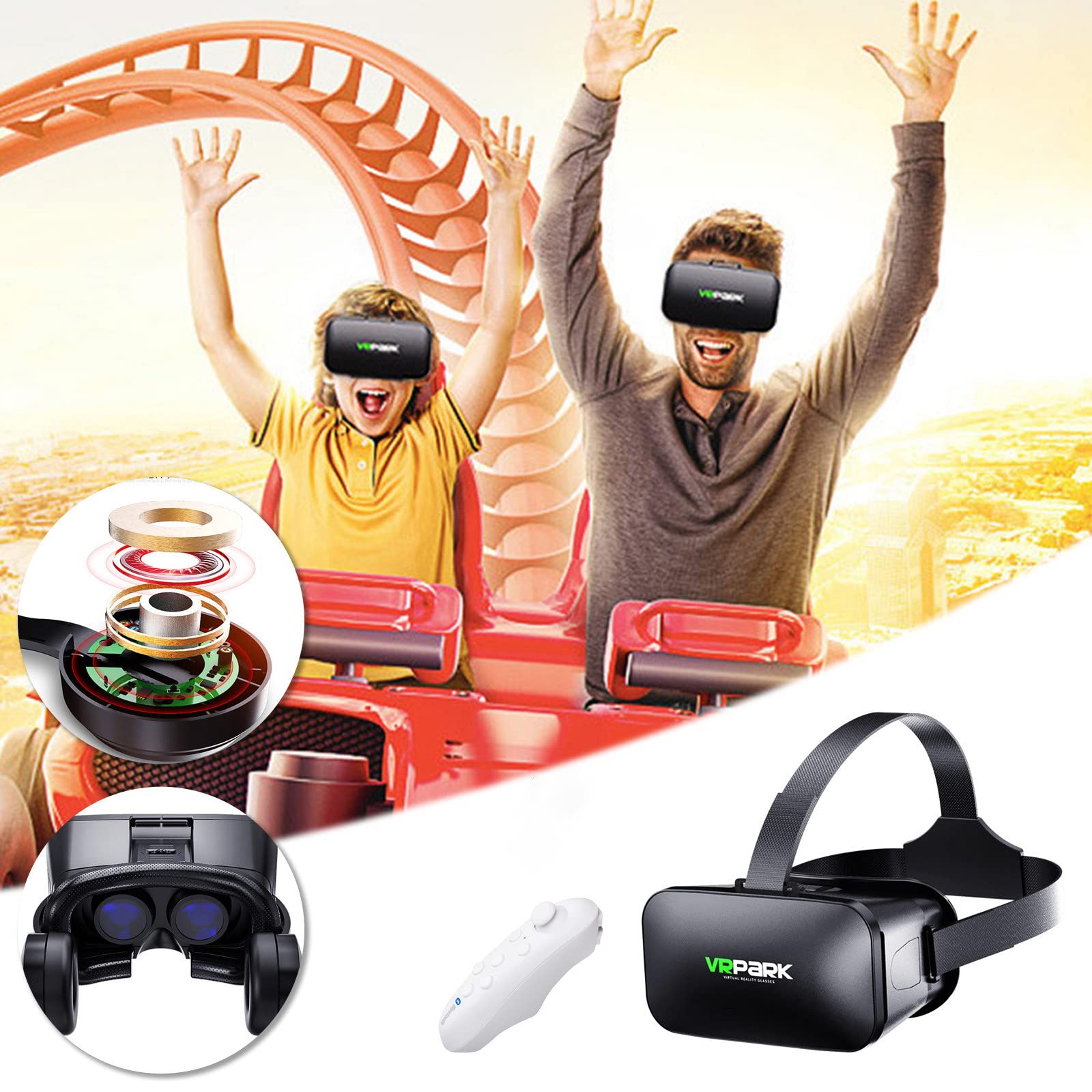 Universal VR Headset with Remote - Virtual Reality Goggles for iPhone 13/12/11 Pro Max & Android Phones, 3D Glasses for Kids & Adults - Perfect for Gaming, Movies & Immersive Experiences (No Earphones)