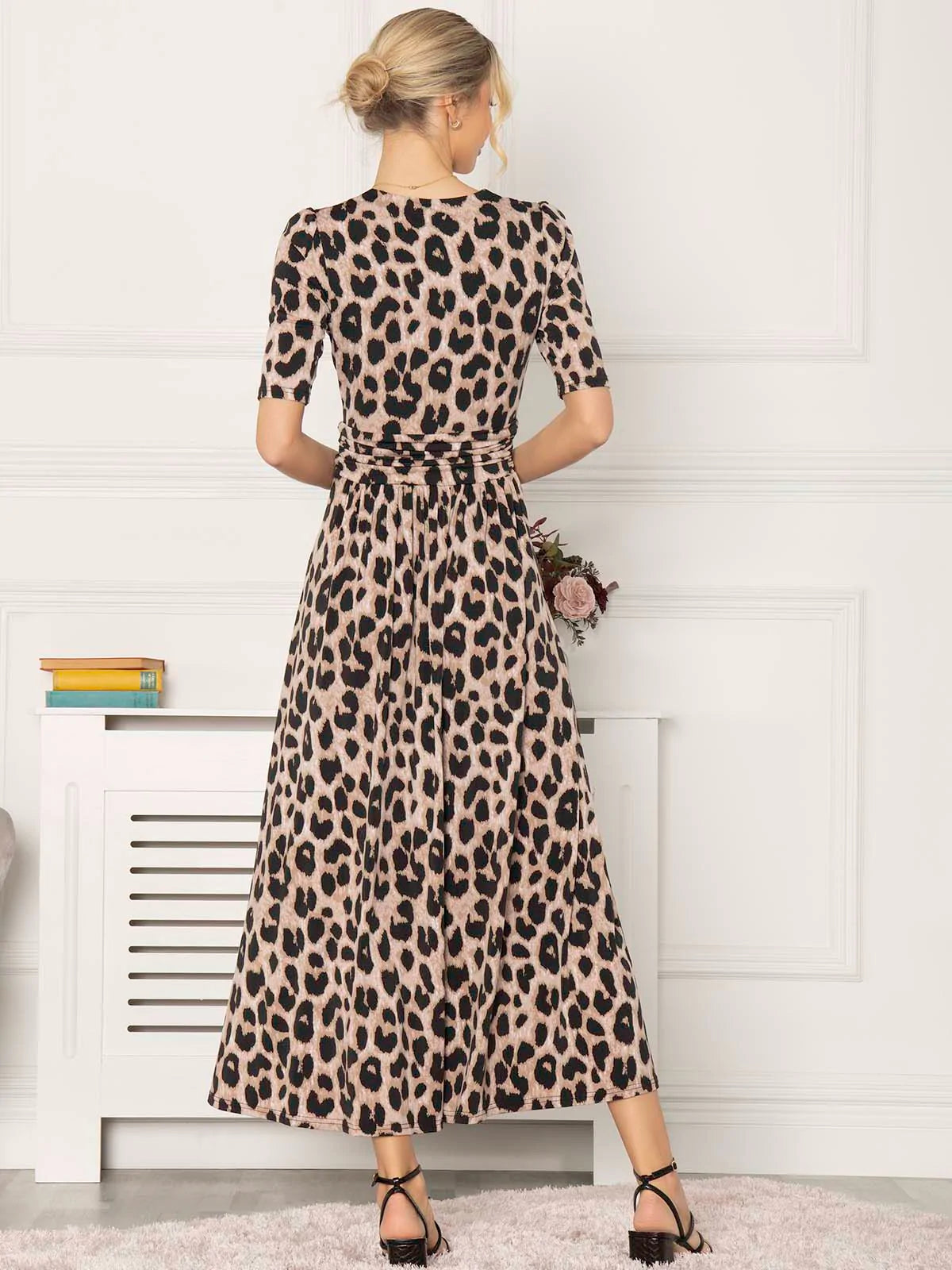 Beatrice Jersey Wrap Maxi Dress - Leopard Print Flowy Long Dress for Women | Perfect for Beach Vacation, Date Night & Summer Outfits