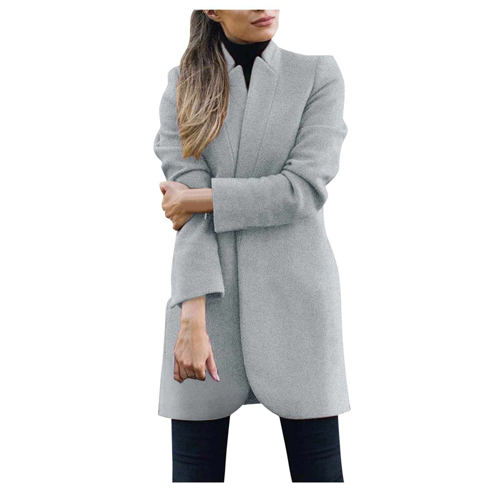 Women's Solid Color Long Coat - Hairy Long Cardigan with Short Front Sleeve Open Design - Business Casual Blazer Jacket for Office Wear & Fall Fashion Outfits
