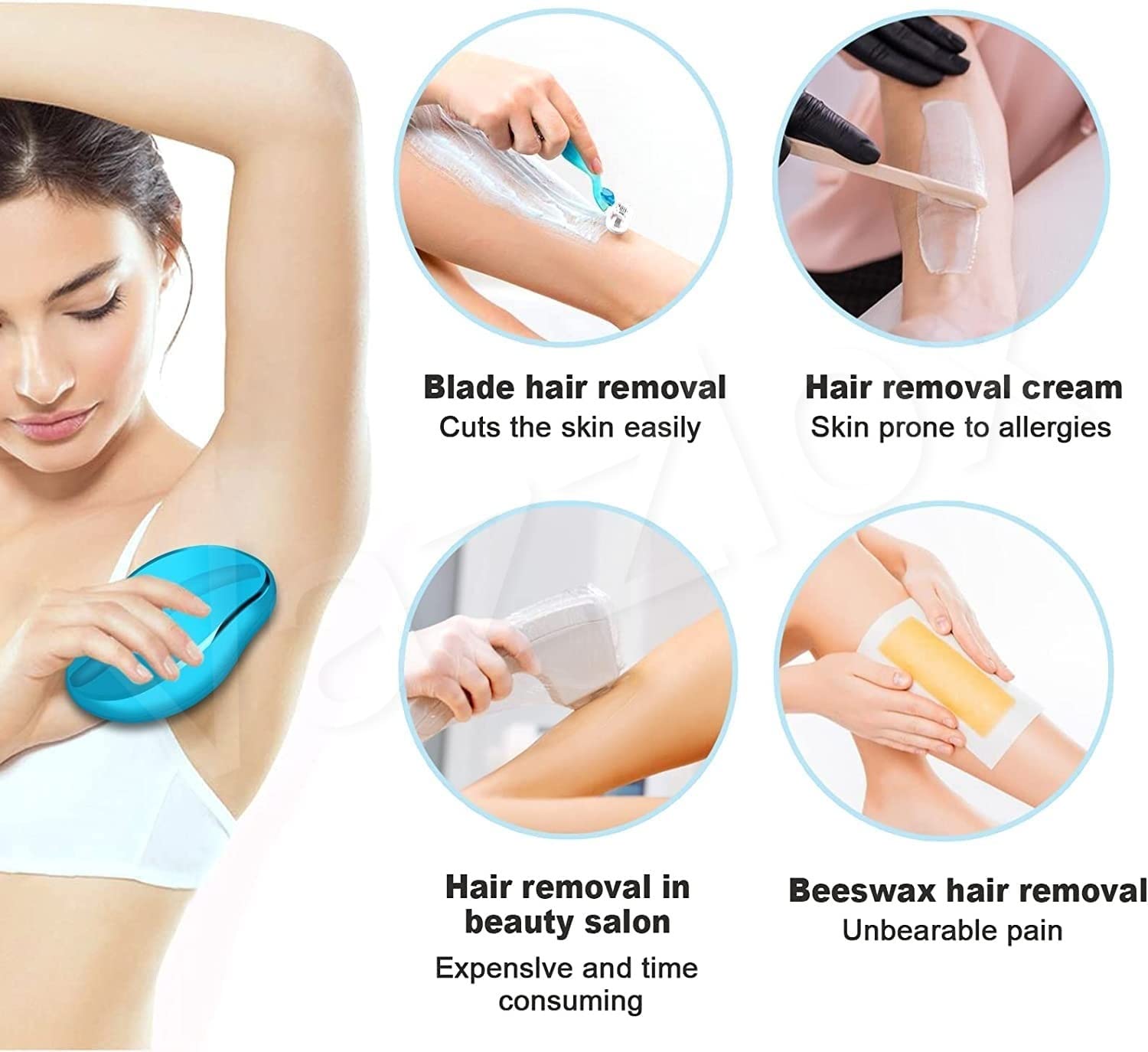 VazzLox Crystal Hair Remover for Women & Men - Upgraded Nano-Crystalline Technology, Painless & Reusable Hair Removal Stone - Best for Smooth Skin at Home, Travel, Spa & Salon Use
