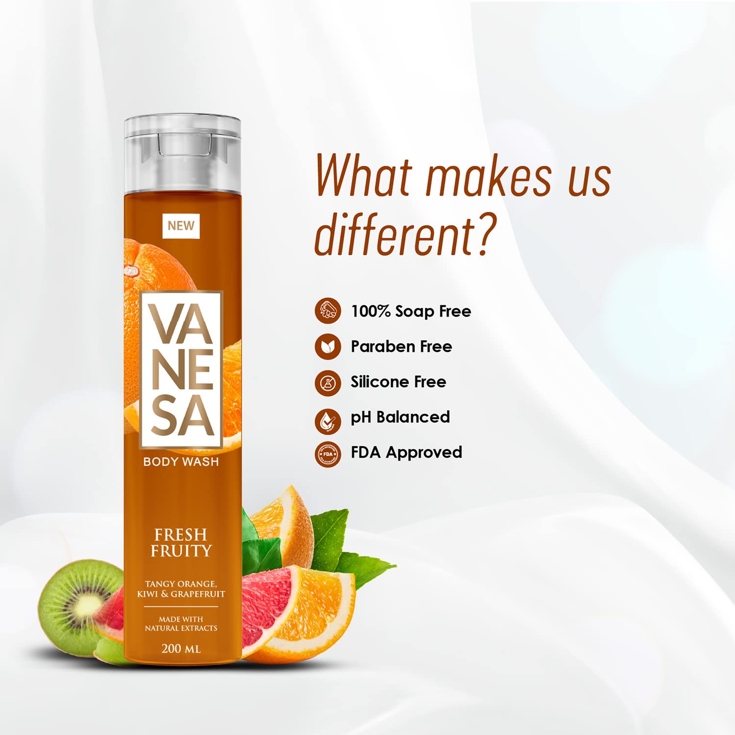 VANESA Fresh Fruit Scented Body Wash - 200ML Each (Pack of 2) | Natural Fruit Aroma | Gentle Moisturizing Shower Gel for Women & Men | Perfect for Daily Use, Gym & Post-Workout Refreshment