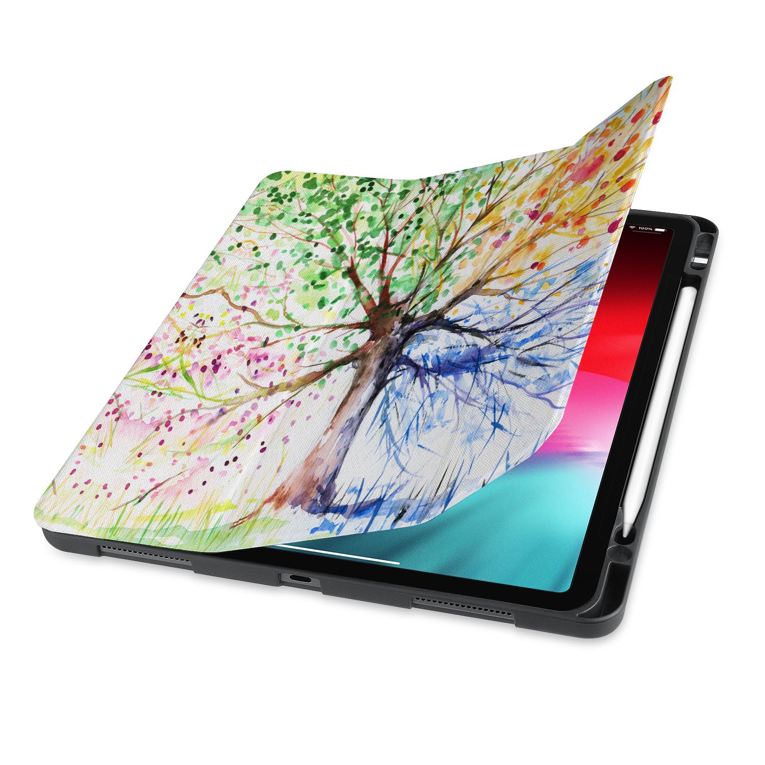 Watercolor Flower iPad Trifold Case - Slim Protective Cover for iPad 6th/7th/8th/9th Gen - Perfect for Work, School & Travel