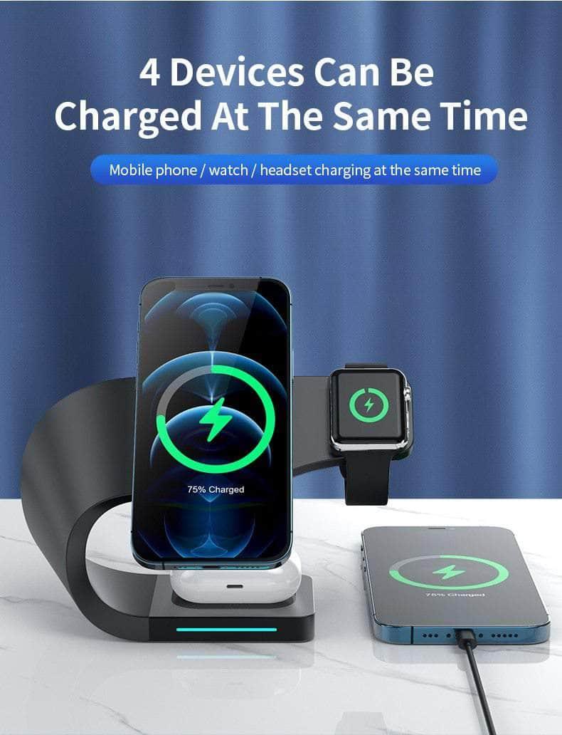 3 in 1 Magnetic Wireless Charger Stand for iPhone 12/13/14/15, Apple Watch & AirPods - Fast Charging Station for Home, Office & Travel