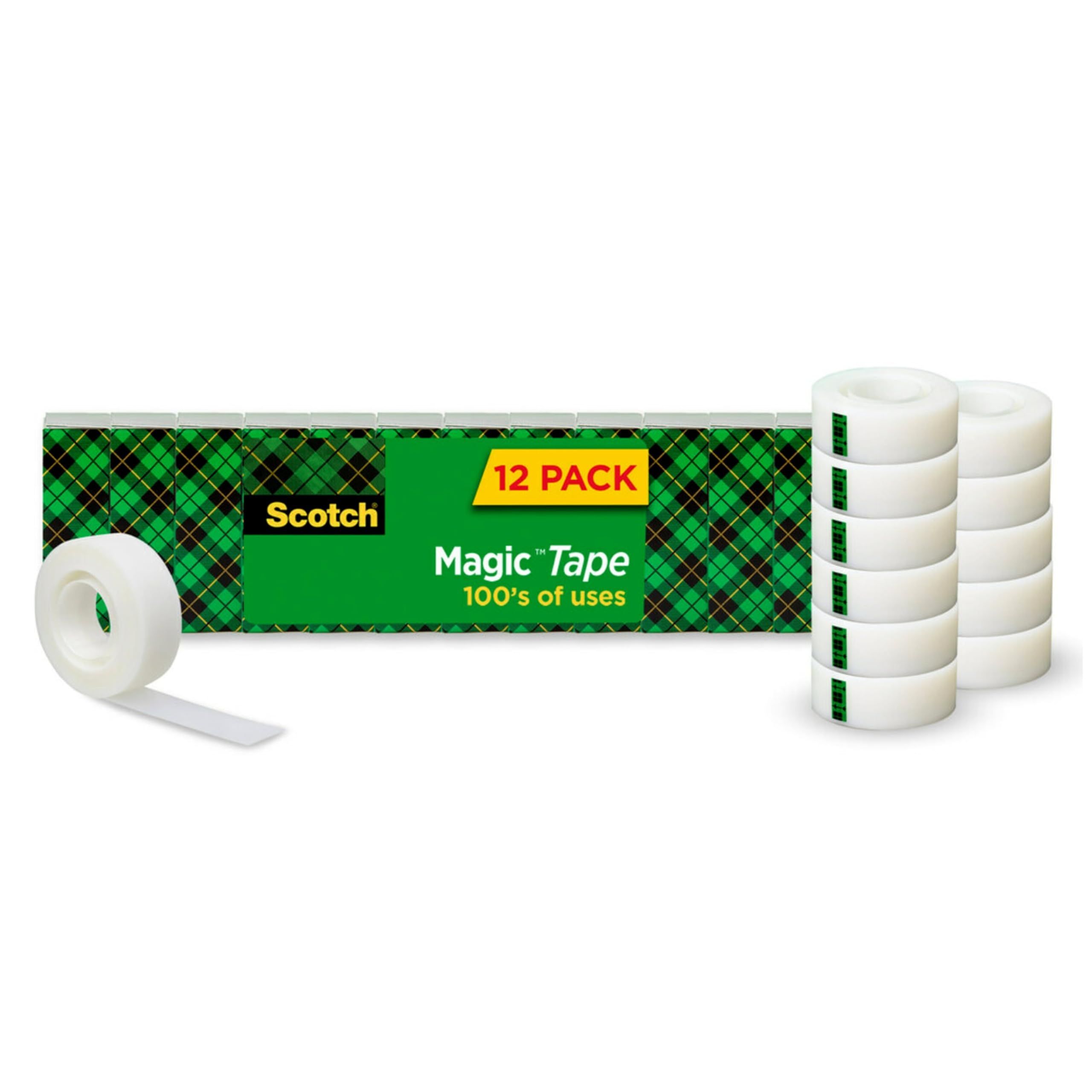 Scotch Magic Tape - 12 Rolls of Invisible Tape for Home Office, School Supplies, College & Classroom Use | Perfect for Crafting, Gift Wrapping & Document Repair
