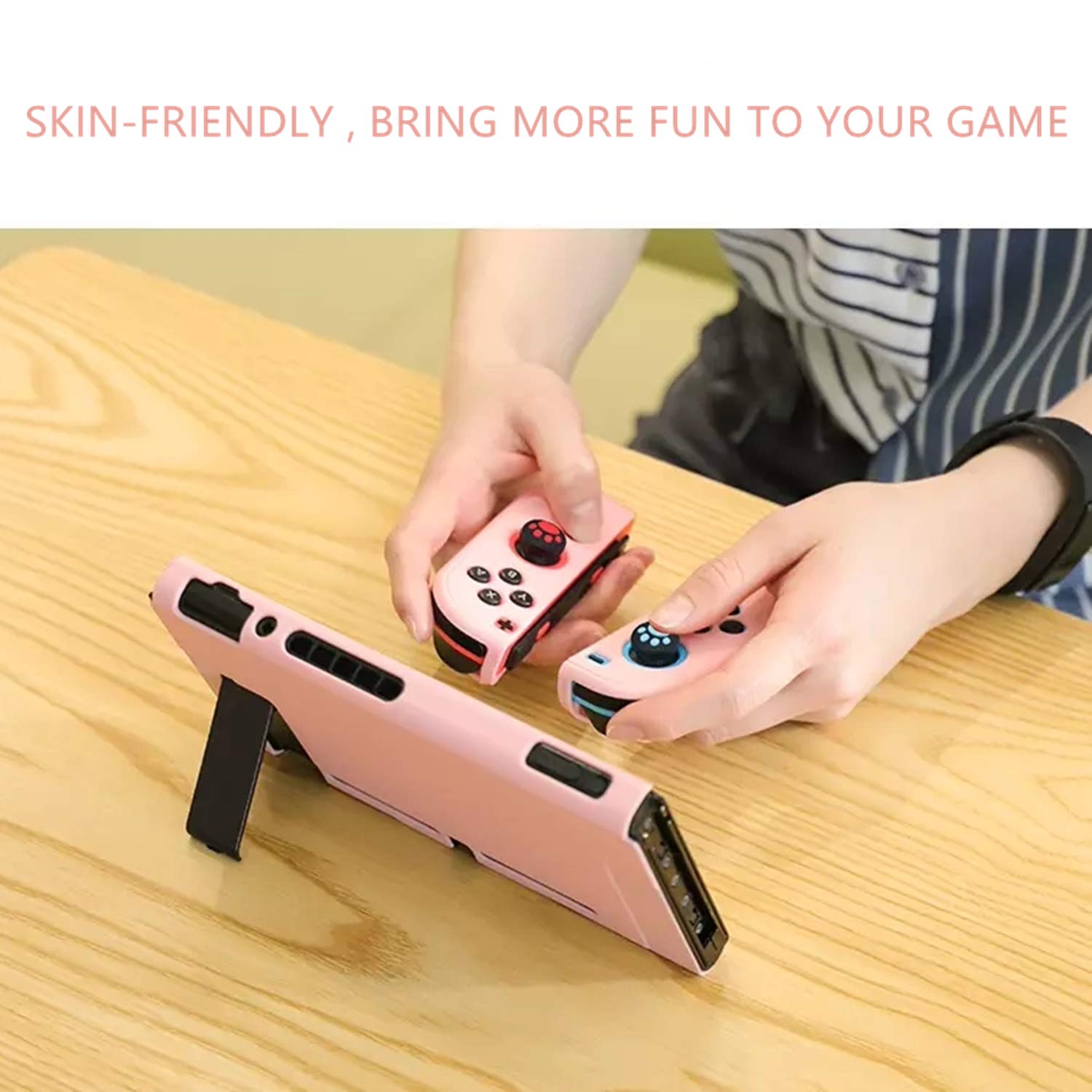 Pink Hard Shell Protective Case for Nintendo Switch & Joy-Con Controllers - Cute Sakura Design with 2 Flower Thumb Grips - Durable Cover for Gaming On-The-Go, Travel & Home Play
