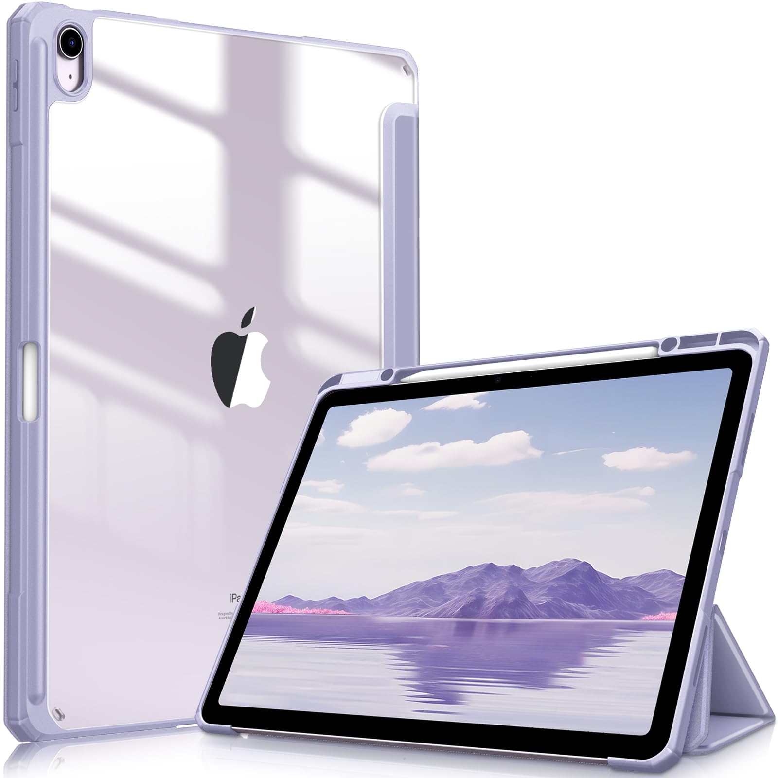 Fintie Hybrid Slim Case for iPad Air 13-inch (M3) 2025 & (M2) 2024 - Shockproof Protective Cover with Clear Transparent Back & Built-in Apple Pencil Holder - Lilac Purple - Perfect for Work, School & Travel