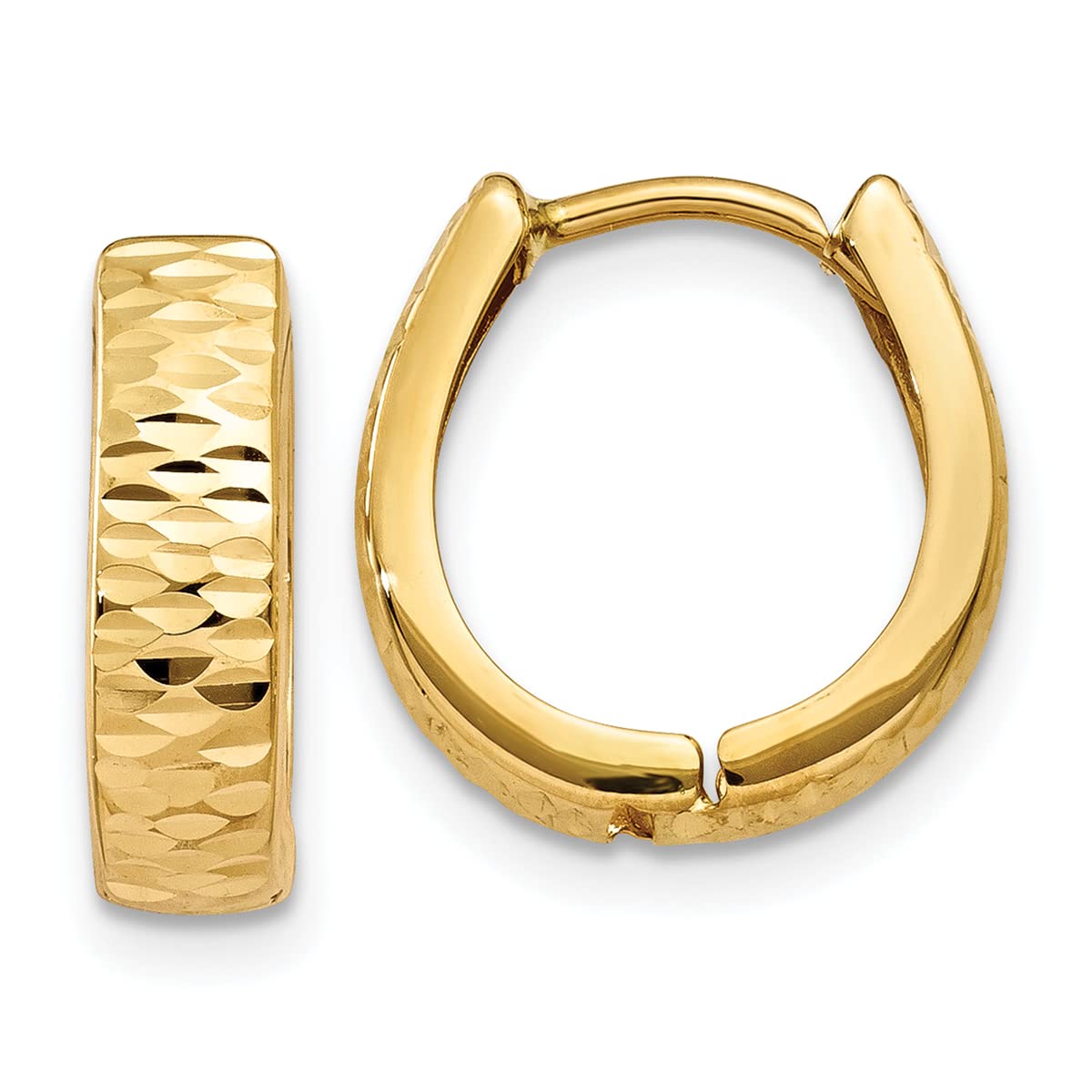 14K Yellow Gold Textured & Polished Hinged Hoop Earrings - 12mm | Avariah Luxury Jewelry for Women | Perfect for Everyday Wear, Parties & Special Occasions
