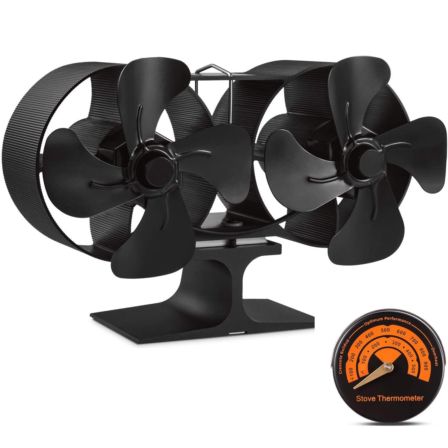 Ifan Wood Stove Fan with Thermometer - Quiet Dual Motor Eco Heater Fan for Improved Air Circulation - Perfect for Fireplace, Home Heating & Energy Efficiency
