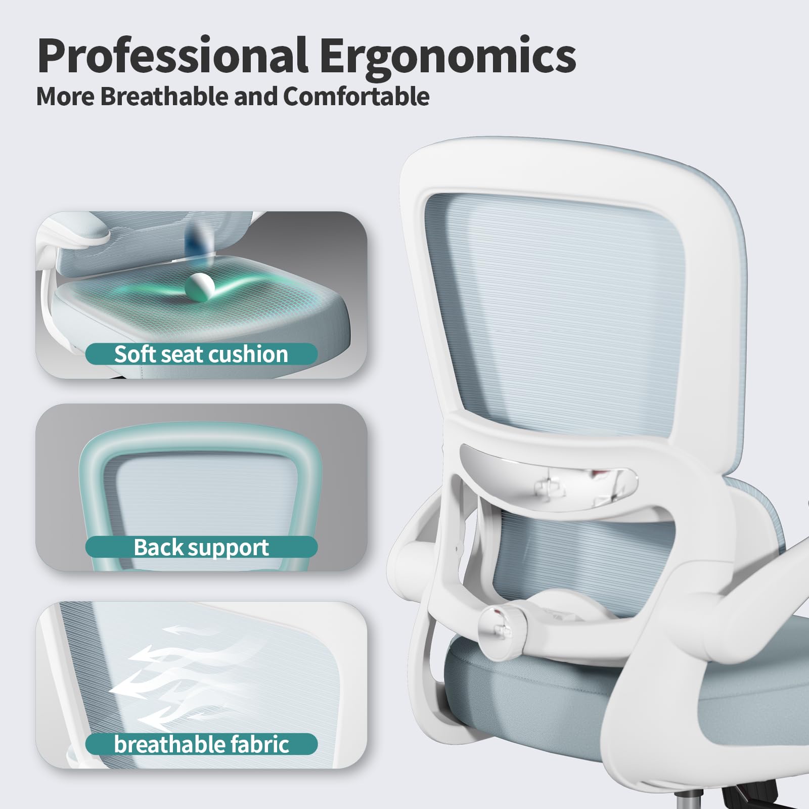 Ergonomic Office Chair with Adjustable Lumbar Support - Breathable Mesh Computer Desk Chair for Home & Executive Office - Comfortable Task Chair with Adjustable Height (Blue) - Perfect for Long Work Hours & Remote Work Setup