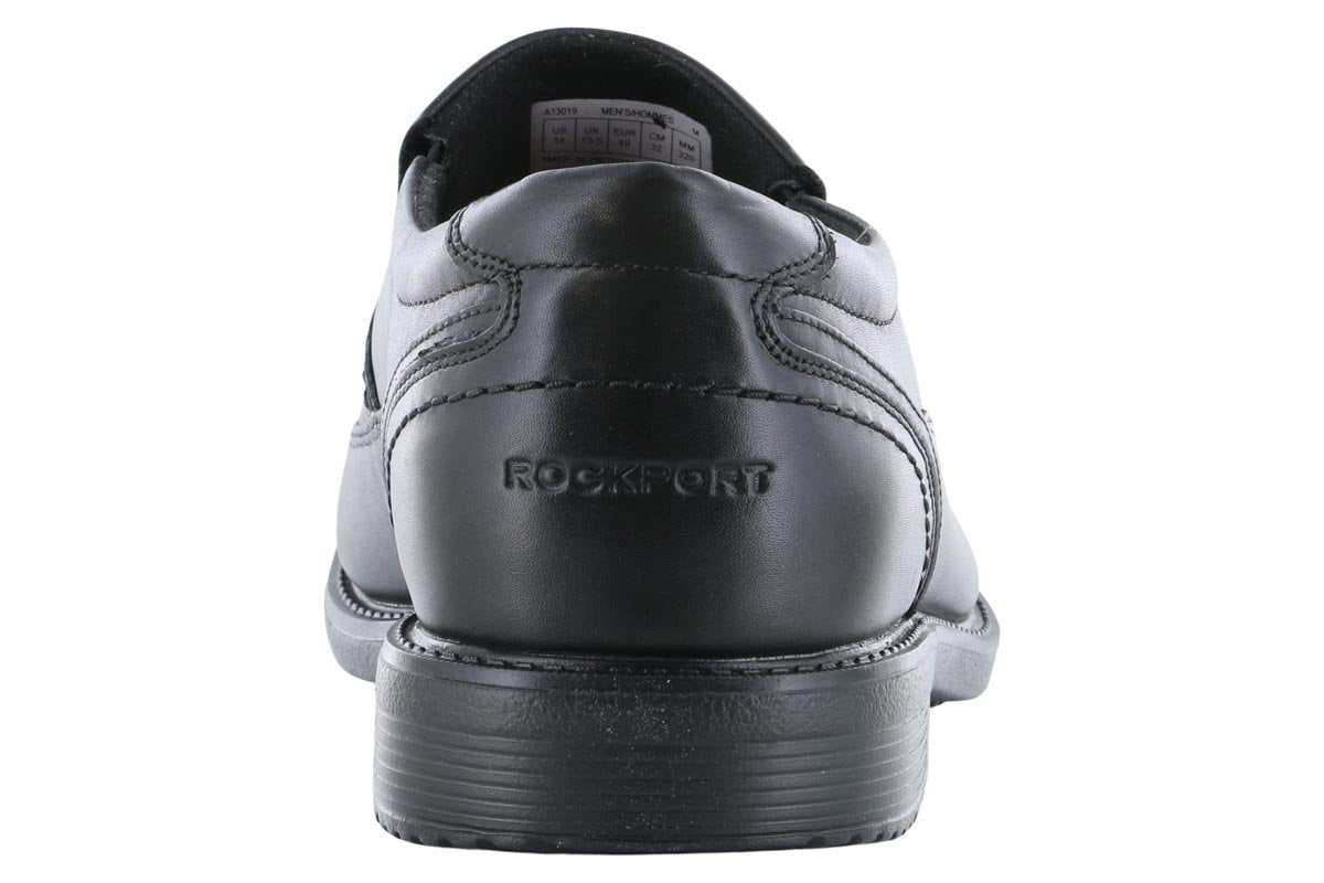Rockport Style Leader 2 Bike Toe Slip-On Shoes for Men - Comfortable Casual Loafers for Work, Travel & Everyday Wear - Black Leather Slip-Ons with Cushioned Footbed